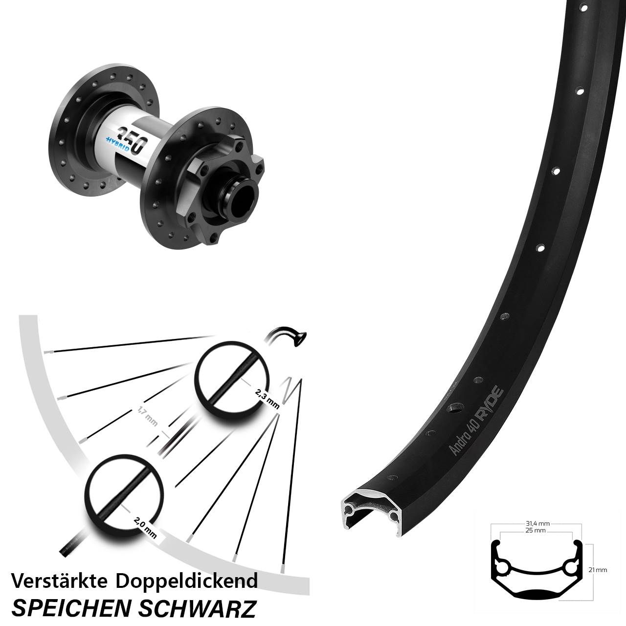 Ryde Andra 40 Disc DT Swiss Hybrid 350 26 Zoll Laufrad 15x100