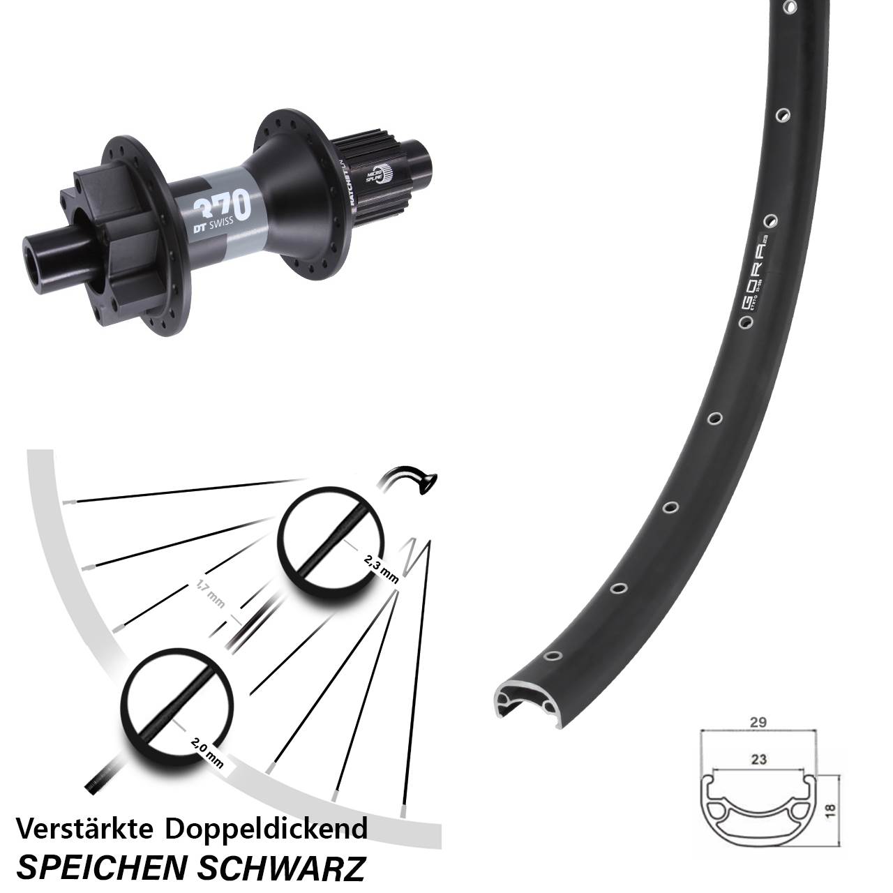28-29 Zoll Gora 23 DT Swiss 370 Laufrad 12x148 Boost 6-Loch Micro Spline
