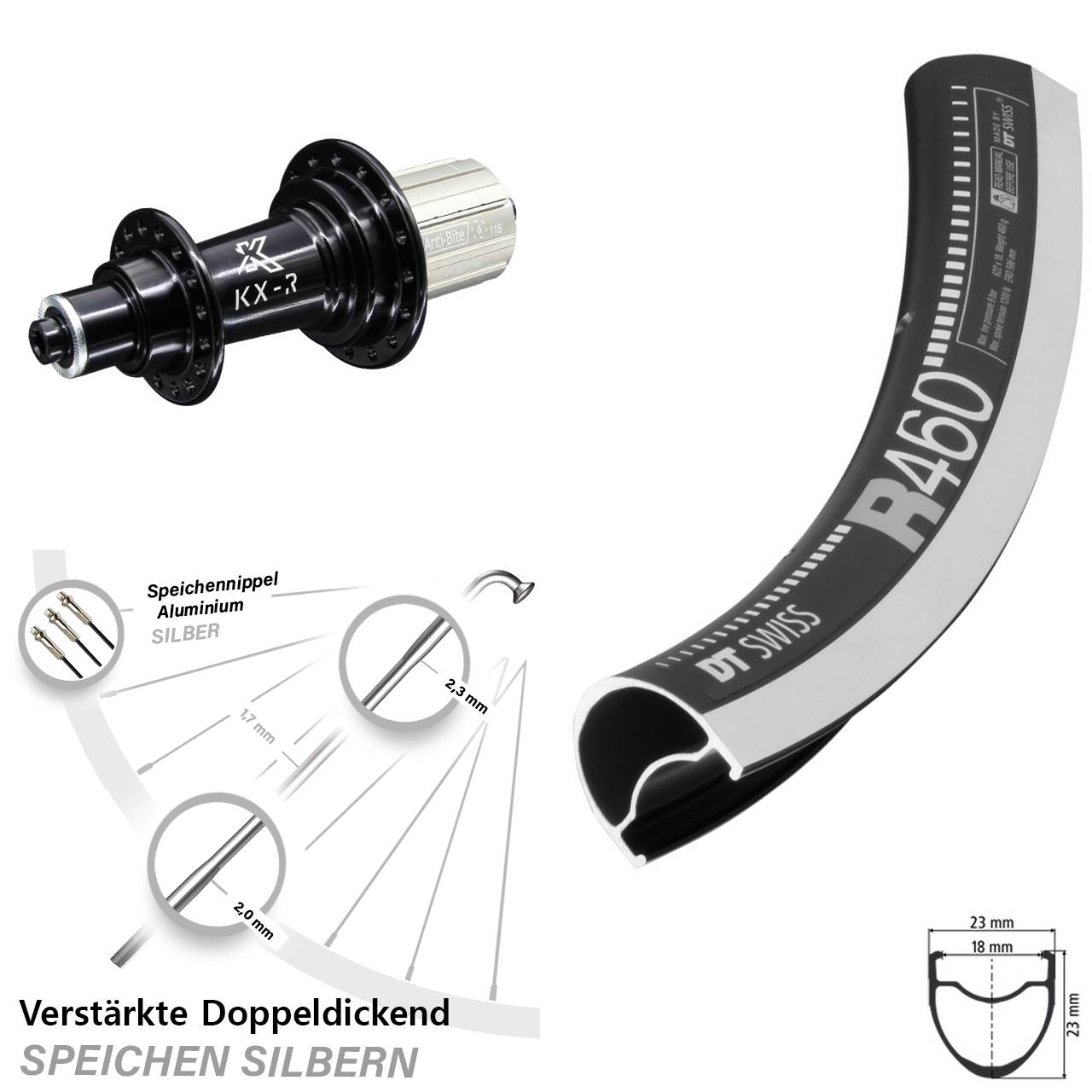 DT Swiss R 460 CNC KX-R 28 Zoll Hinterrad für Schnellspanner 8-12 fach