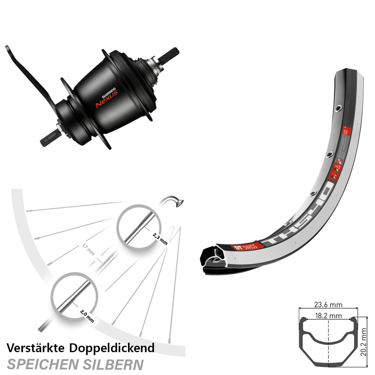 DT Swiss TK 540 Shimano 7-Gang SG-C3001-7C Rücktritt 28 Zoll Hinterrad