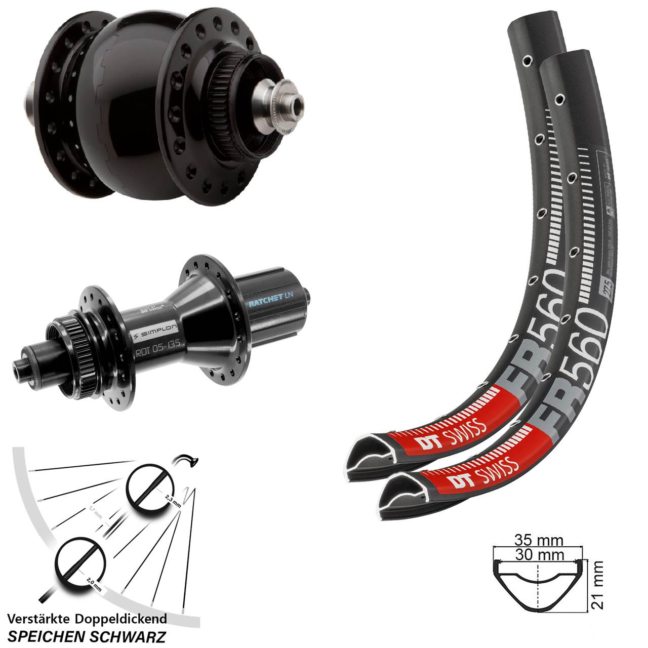 Laufradsatz Centerlock QR 26 Zoll DT Swiss FR 560 DT Swiss 370 Hybrid SON delux 8-11 fach