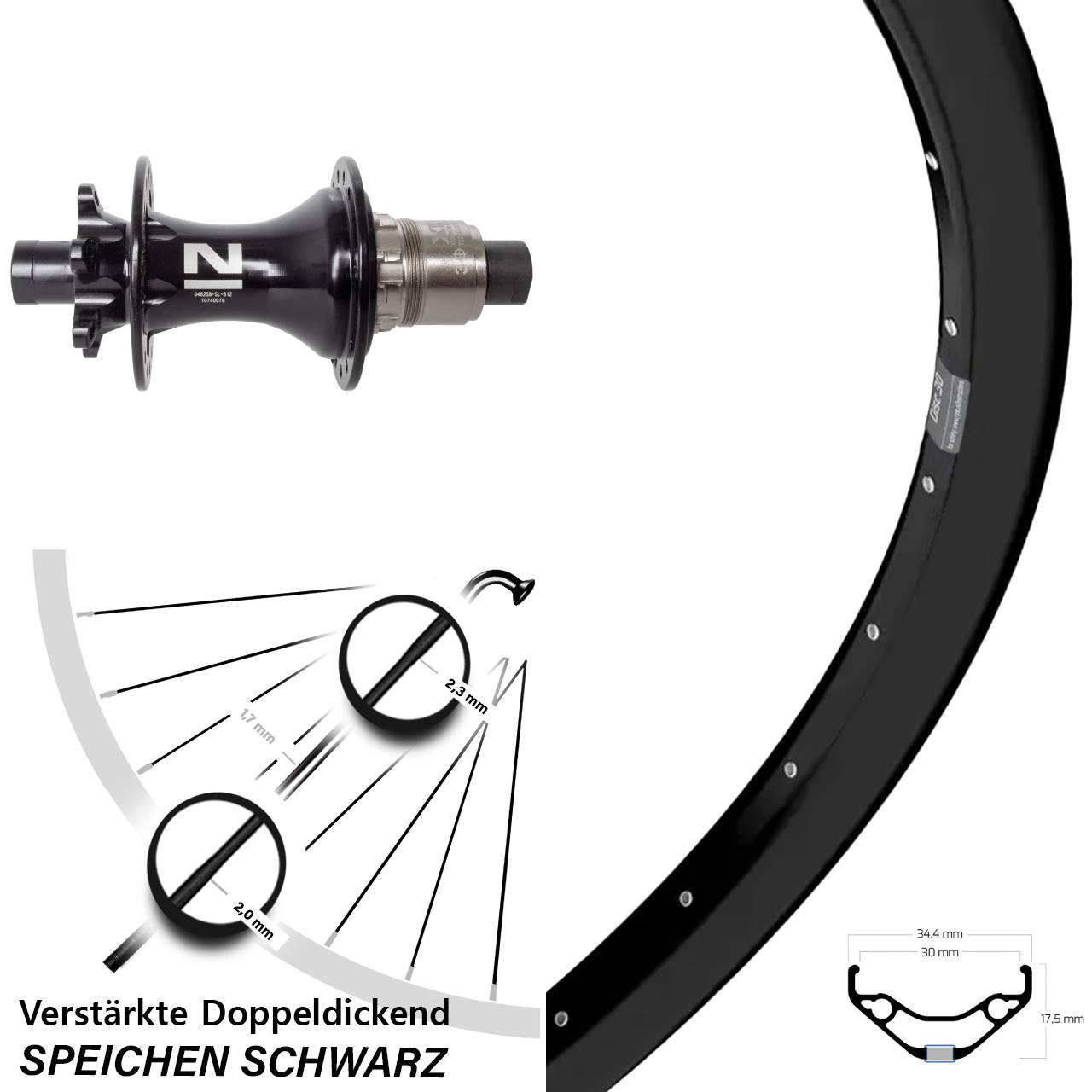Hinterrad 27,5 Zoll Ryde Disc 30 Novatec D462 XD 12x148