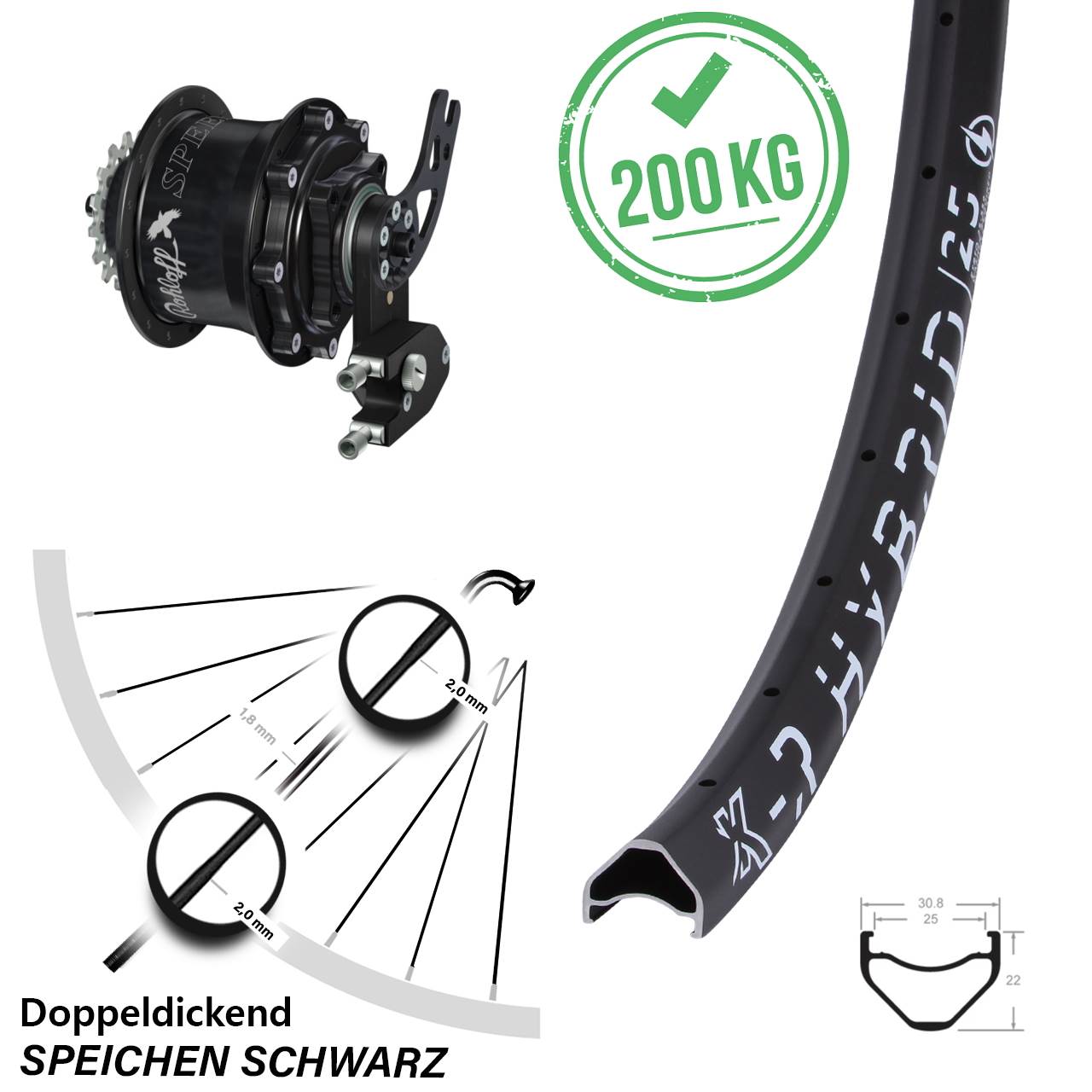 Disc Laufrad 26 Zoll KX-R Hybrid 25 Rohloff Speedhub 500/14 CC DB PM