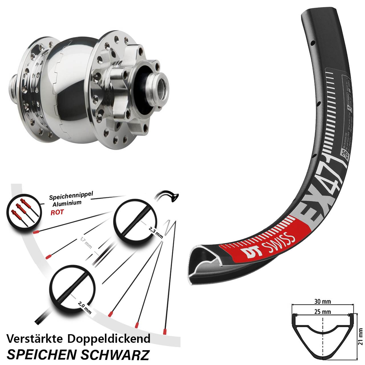 650B DT Swiss EX 471 SON 28 Dynamo-Vorderrad 6-Loch 12x100