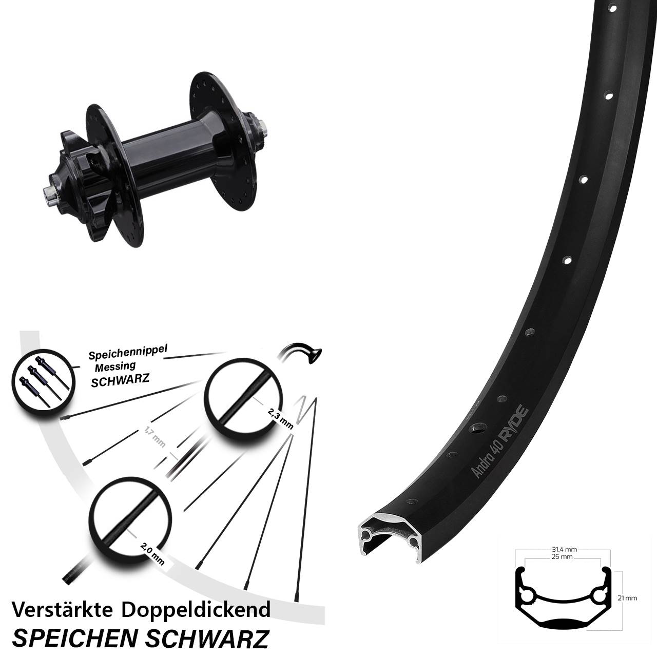 27,5 Zoll Ryde Andra 40 Disc Formula DC91-V2 Vorderrad 6-Loch für Schnellspanner