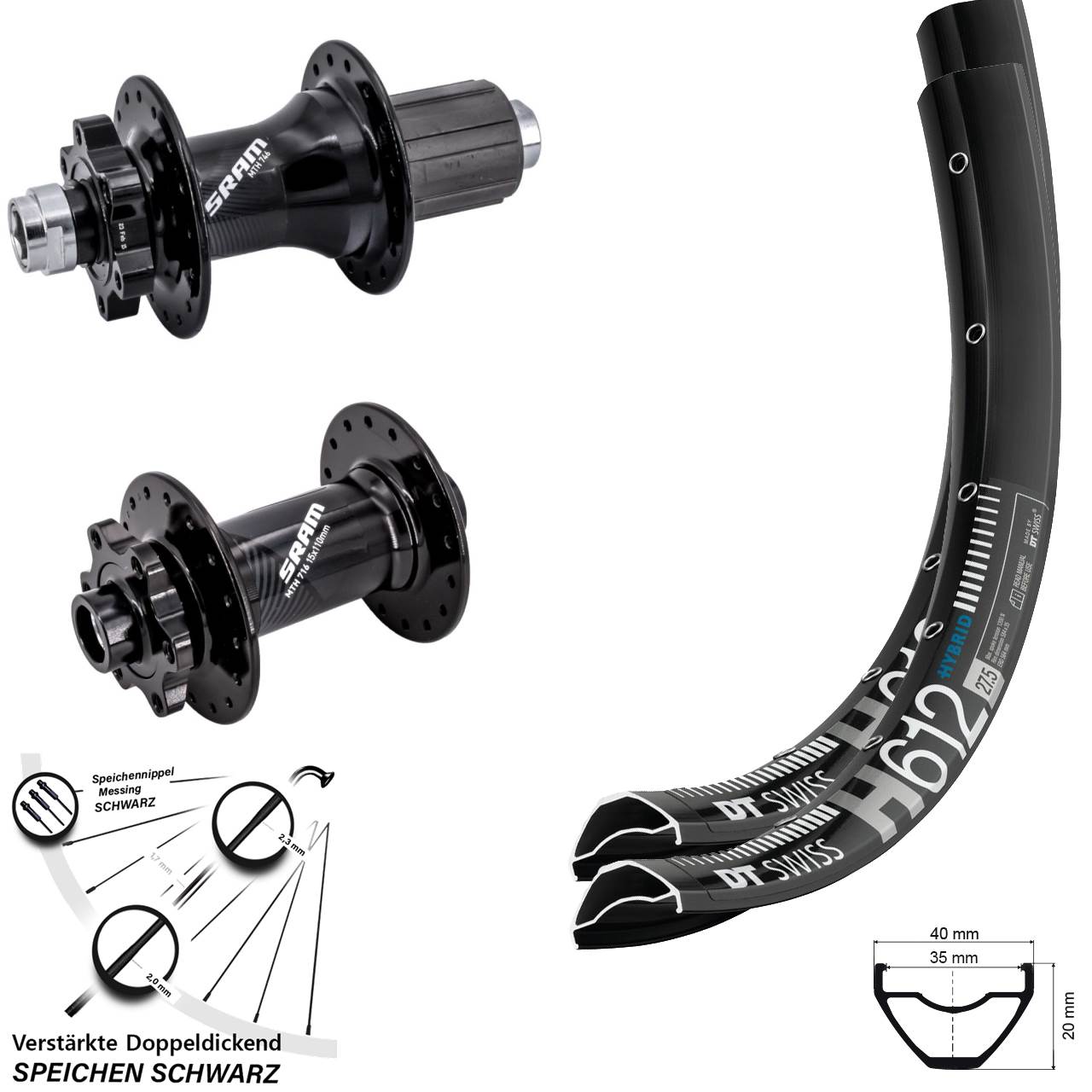 Disc Laufradsatz 15x110 12x148 27,5 Zoll DT Swiss H 612 Sram 716 746 8-11 fach HG