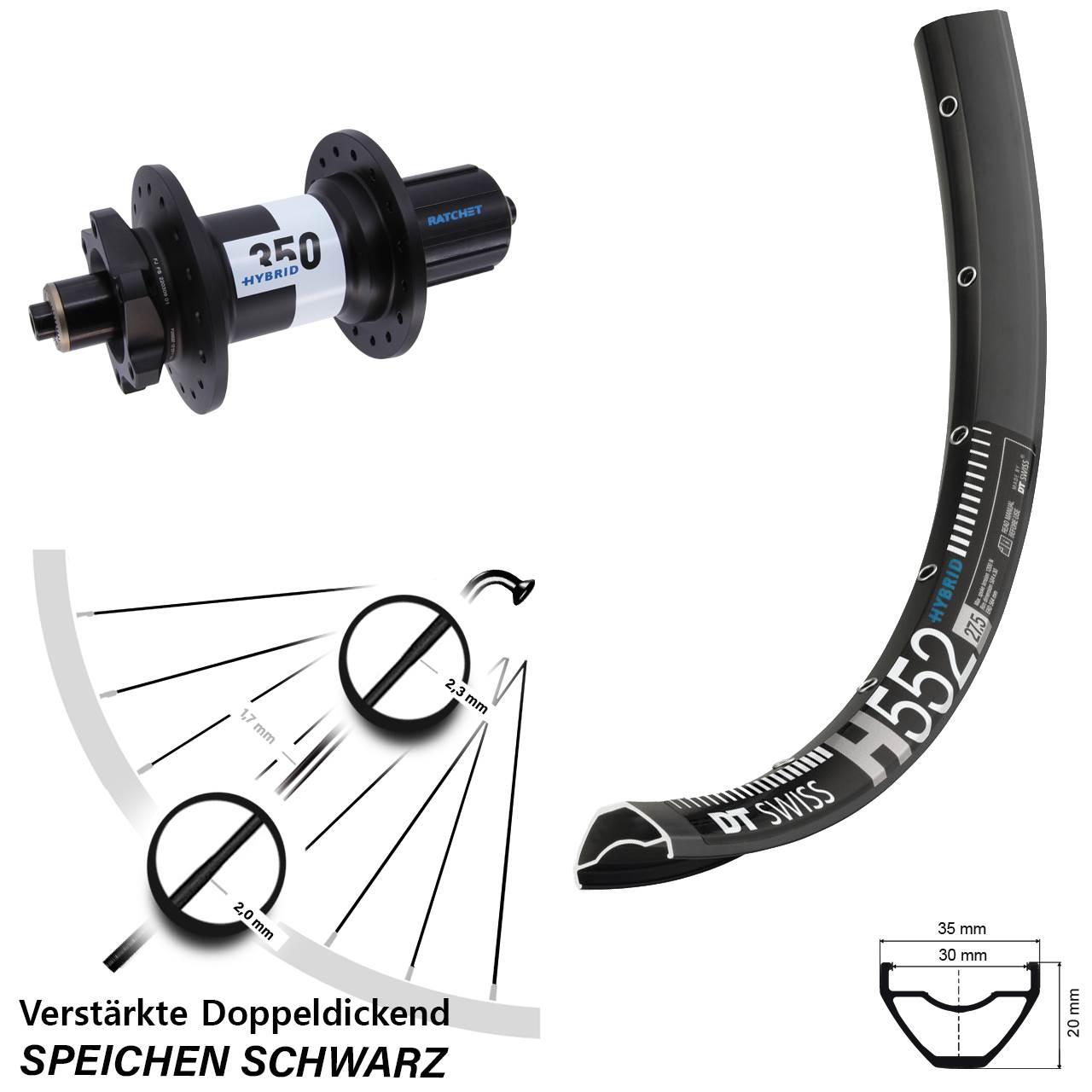 Hinterrad 29 Zoll DT Swiss H552-350 Hybrid 8-11 fach HG für Schnellsp.