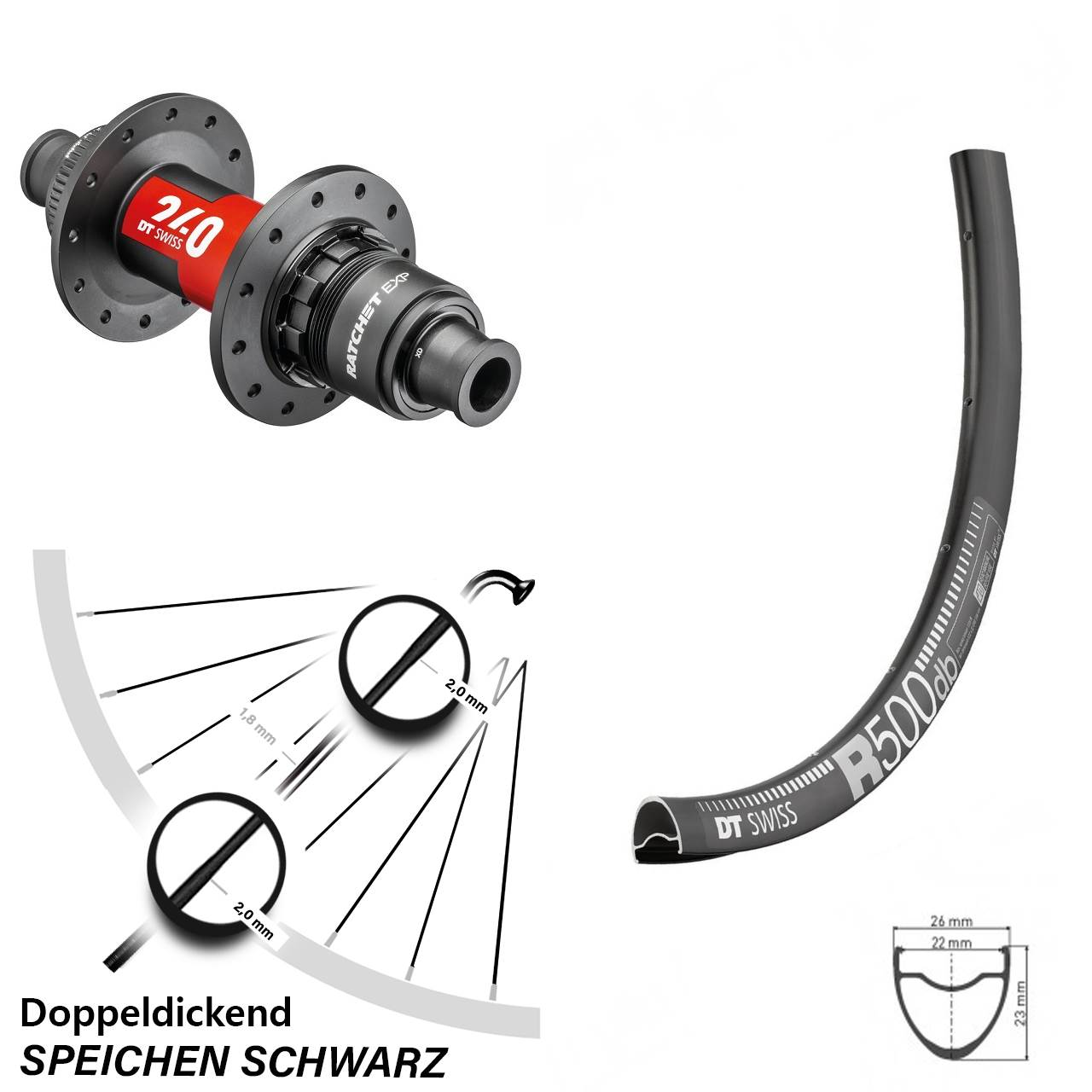 28 Zoll Hinterrad DT Swiss 240 EXP XDR 142/12 Centerlock mit R 500