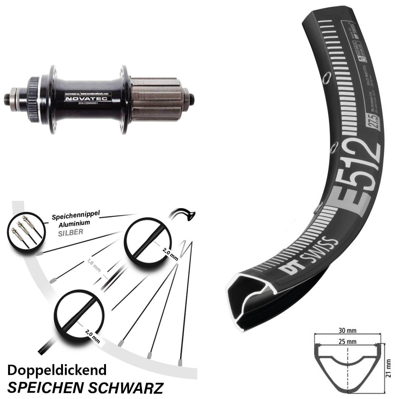 Disc Hinterrad 29 Zoll DT Swiss E512 Novatec D472 8-12 fach HG QR