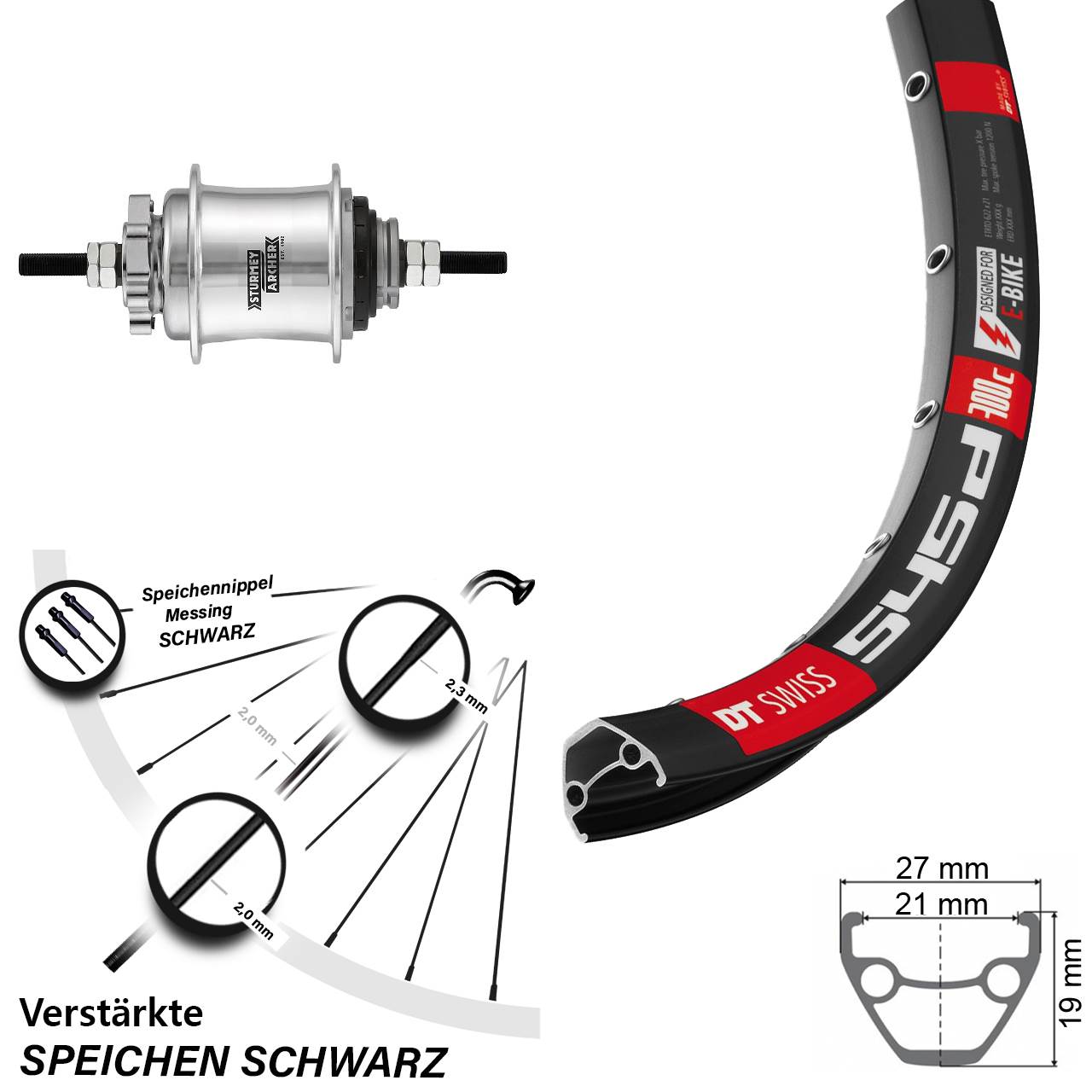 28 Zoll Hinterrad DT Swiss 545D Disc Sturmey Archer Automatic 2 Gang