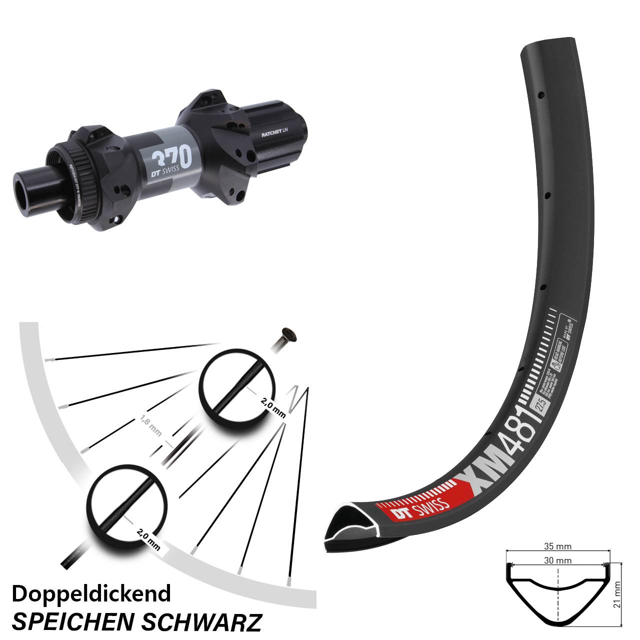 Disc Laufrad 12x148 27,5 Zoll DT Swiss XM481-370 8-11 fach