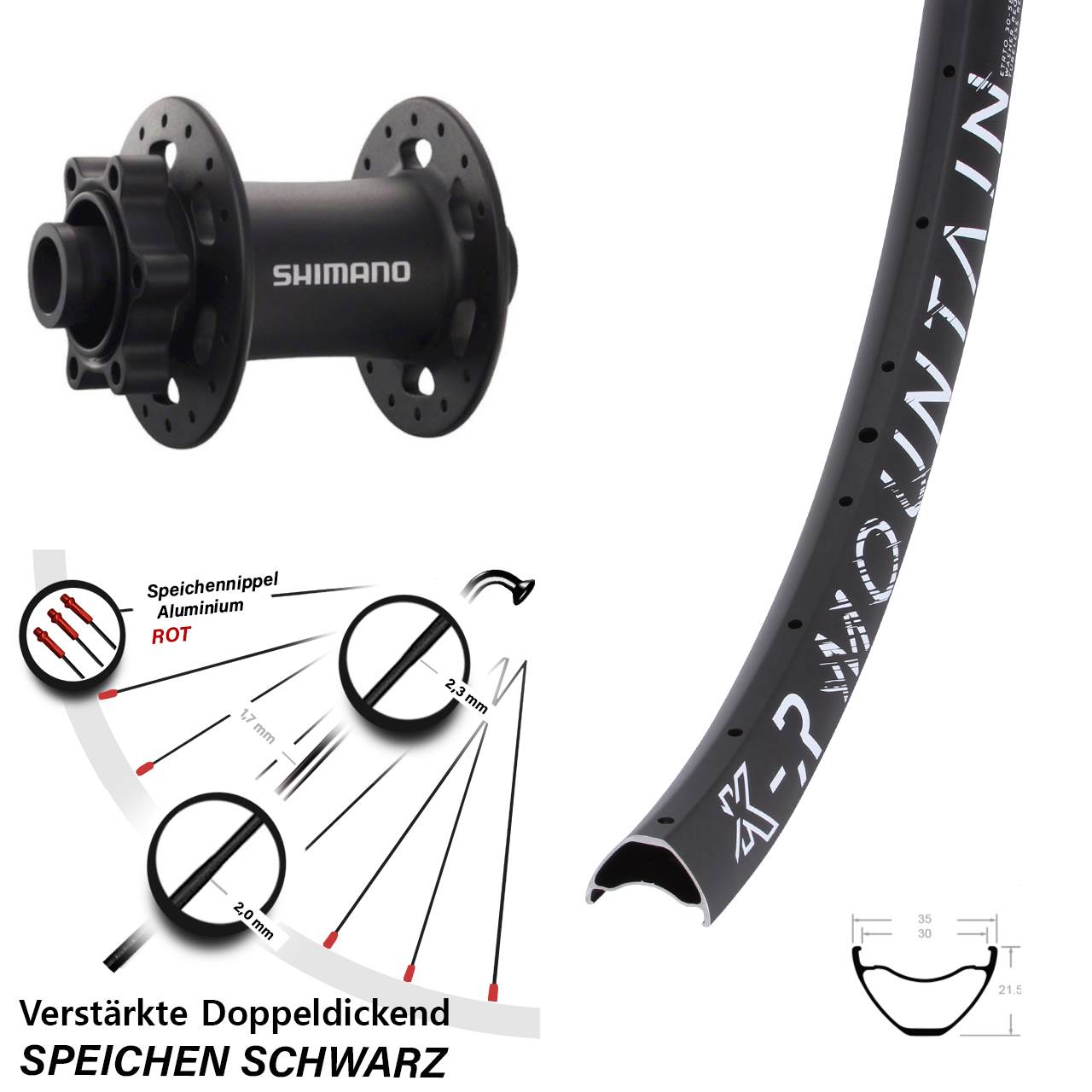6-Loch Vorderrad 15x100 27,5 Zoll KX-R Mountain Shimano Deore XT