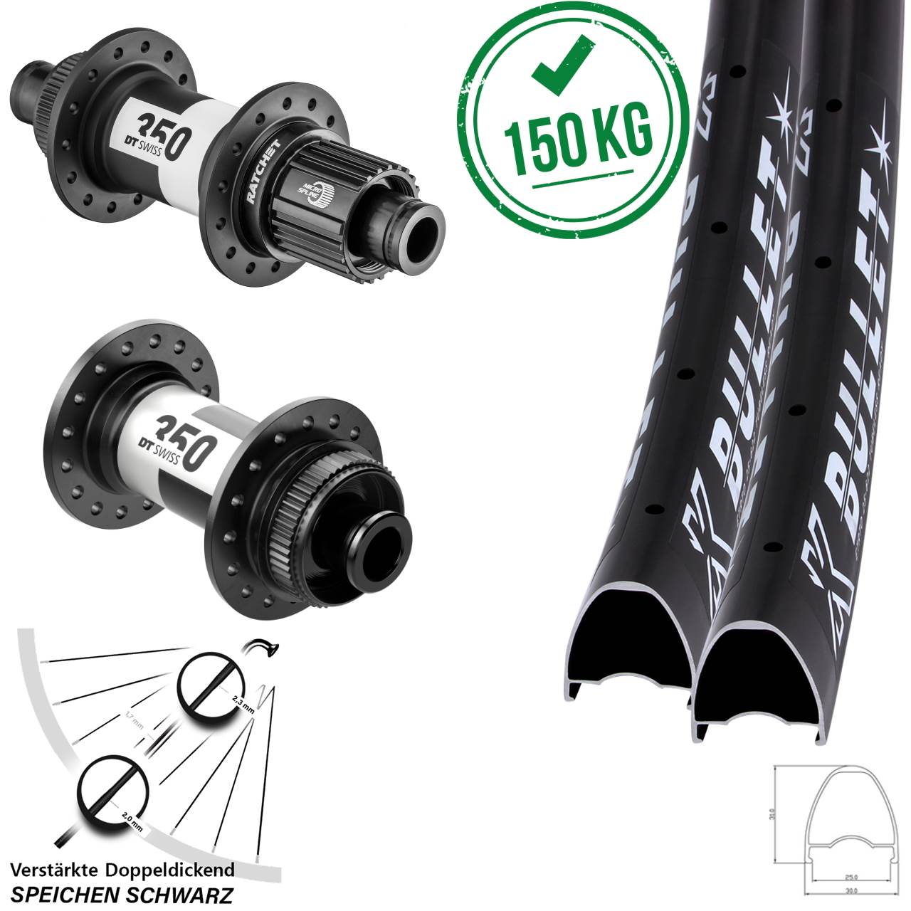Disc Laufradsatz 12x100/142 29 Zoll KX Bullet DT Swiss 350 Shimano Micro Spline