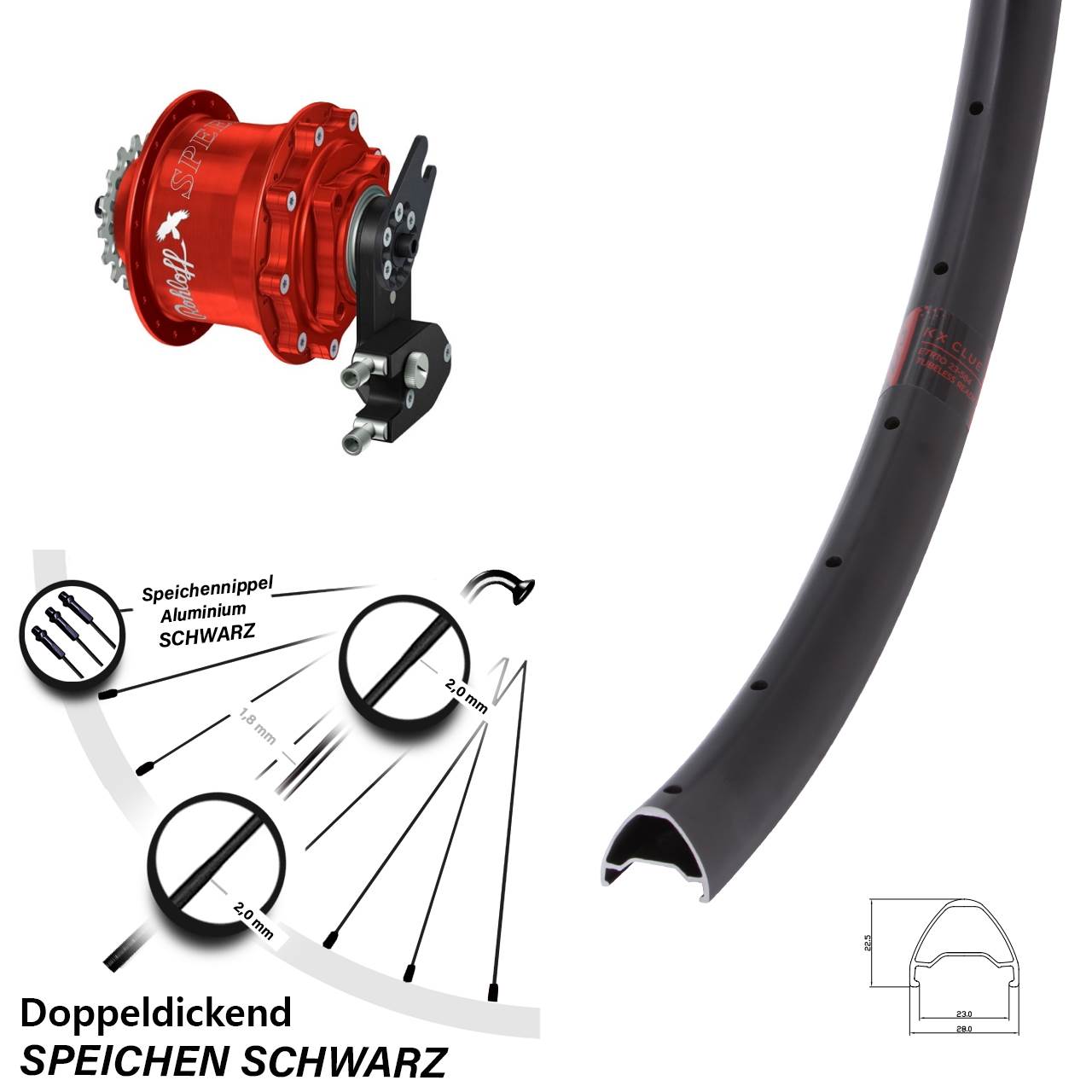 Disc Hinterrrad 27,5 Zoll KX Clue Rohloff 500/14 CC DB OEM2 Tandem rot