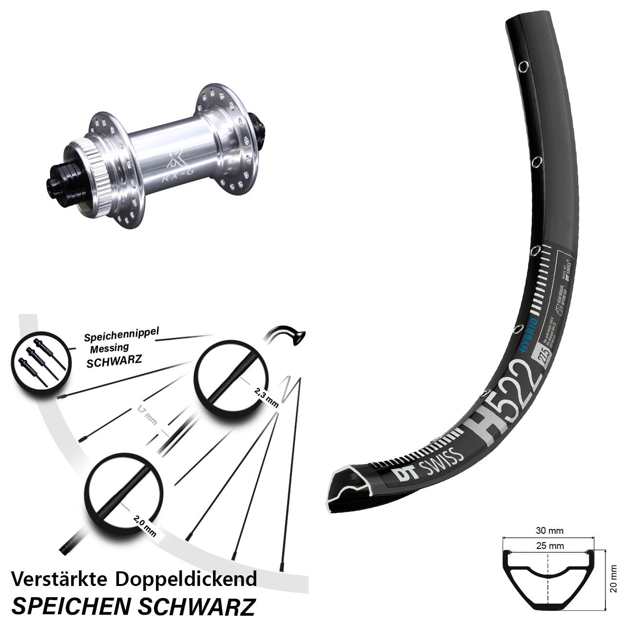 Vorderrad Centerlock für Schnellspanner 28-29 Zoll DT Swiss H 522 KX-G