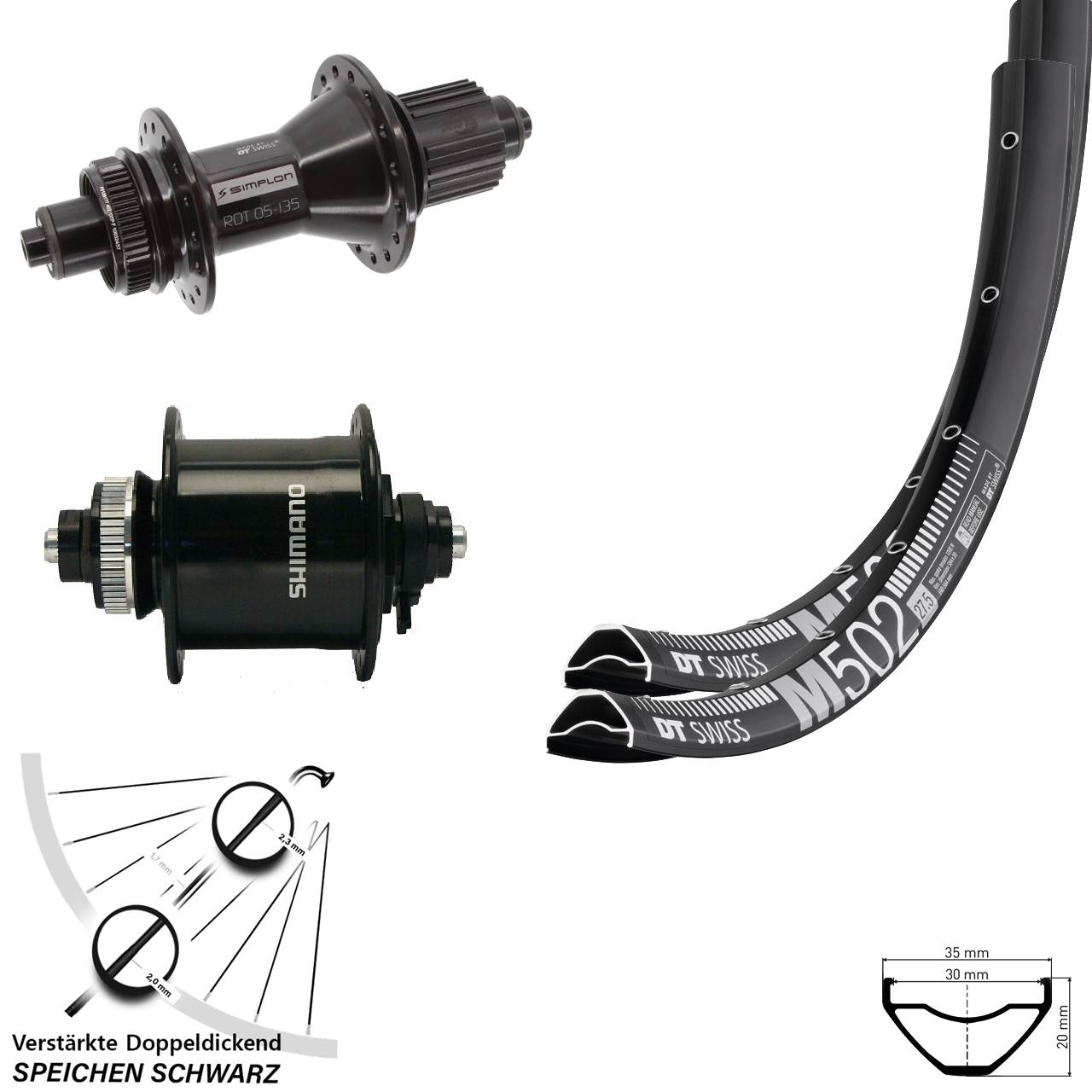 Disc Laufradsatz QR 29 Zoll DT Swiss M502-370 Hybrid Shimano DH-UR700 Micro Spline