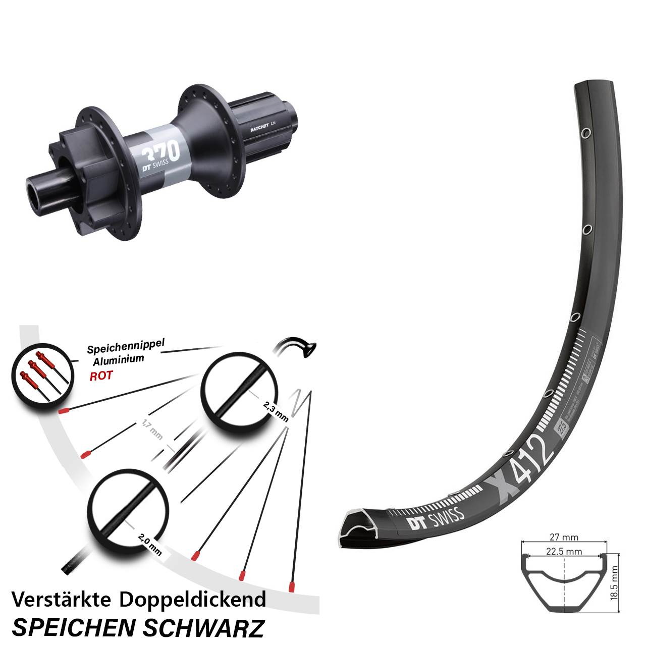 29 Zoll DT Swiss X 412-370 Disc Laufrad 12x148 8-11 fach HG