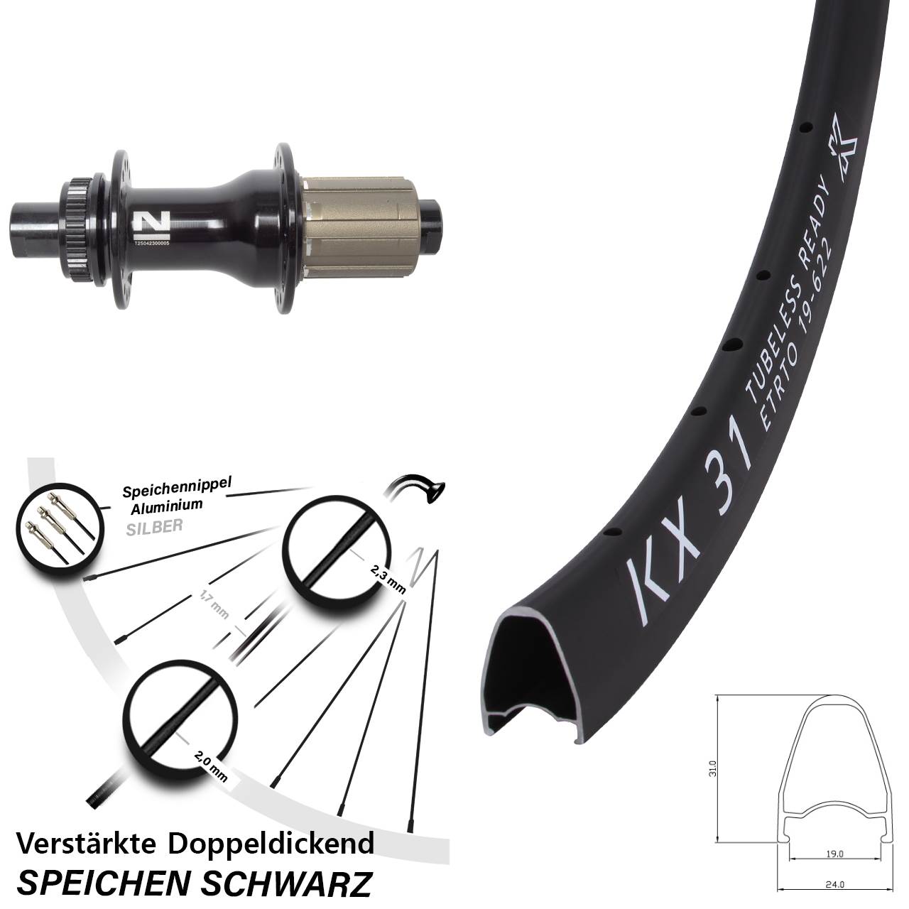 Hinterrad Centerlock 12x142 28 Zoll KX 31 Novatec D792 8-12 fach HG