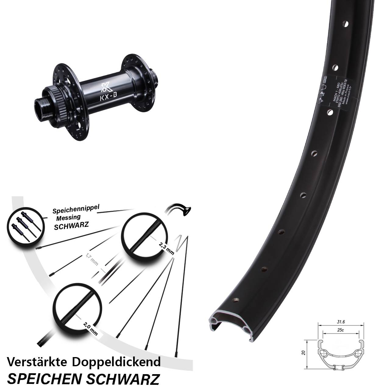 Mach1 Kargo KX-B 20 Zoll Disc Vorderrad 15x110 Boost