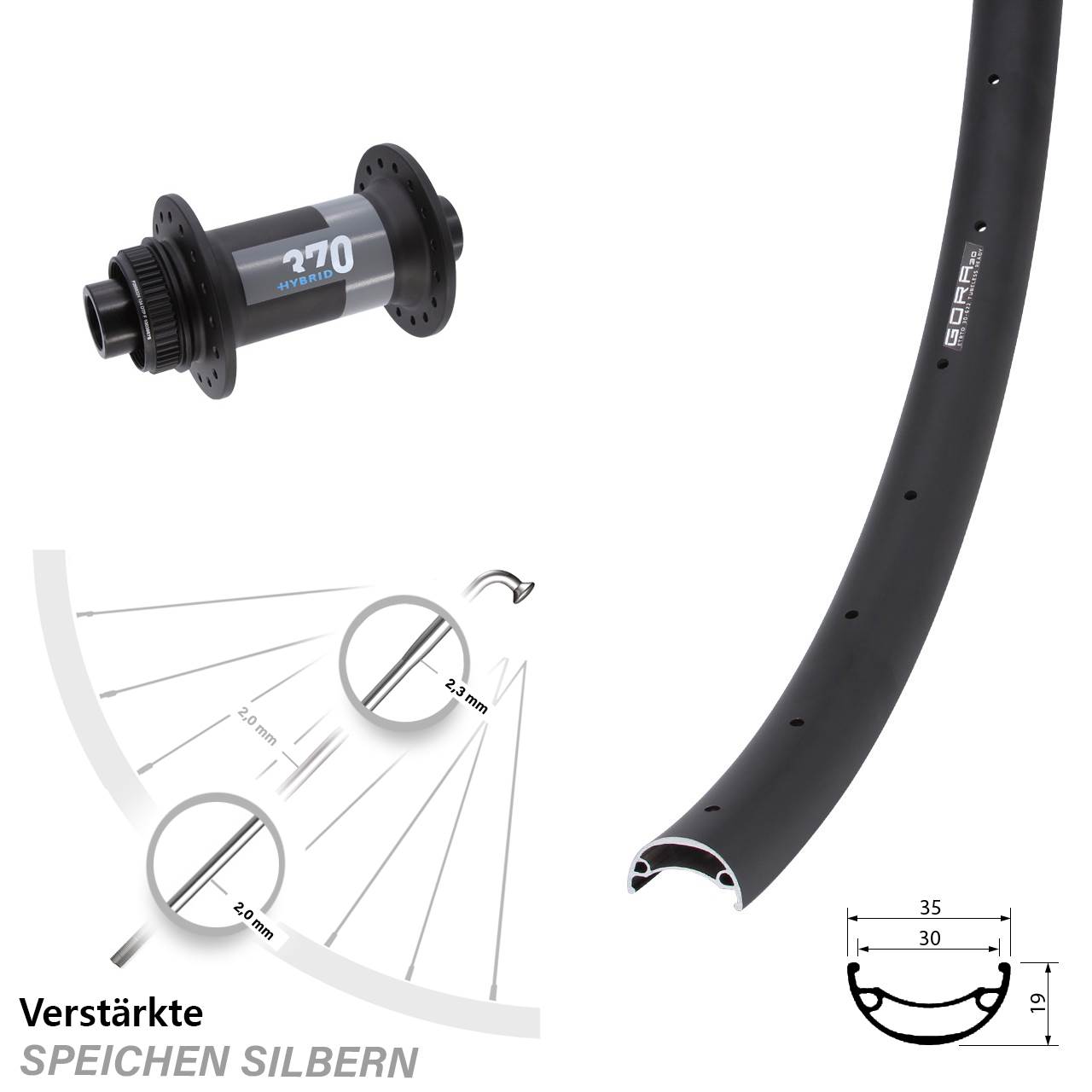 Gora 30 DT Swiss 370 Hybrid 20 Zoll Centerlock Vorderrad 15x110 Boost