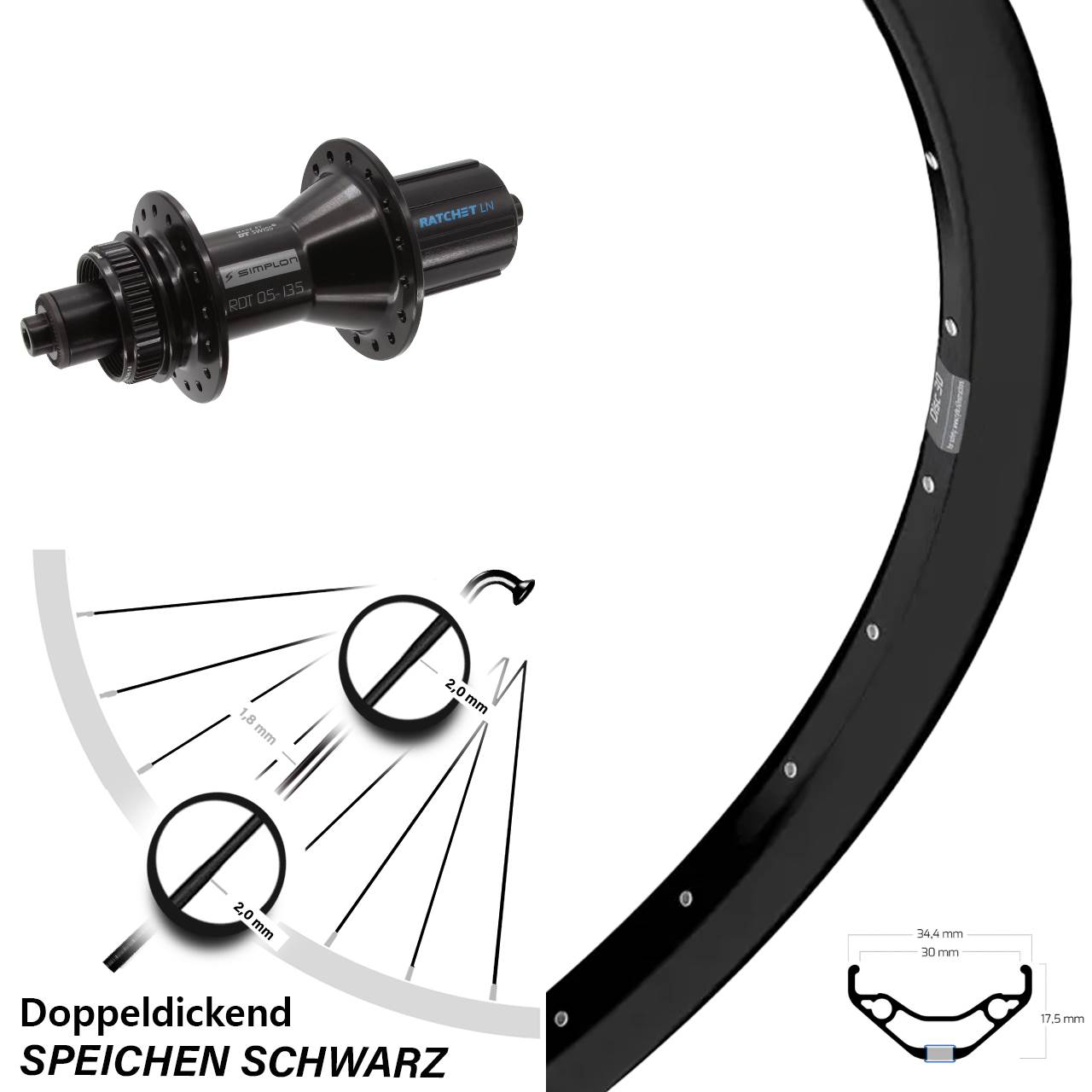 Disc Laufrad 27,5 Zoll Ryde Disc 30 DT Swiss 370 Hybrid 8-11 fach HG QR