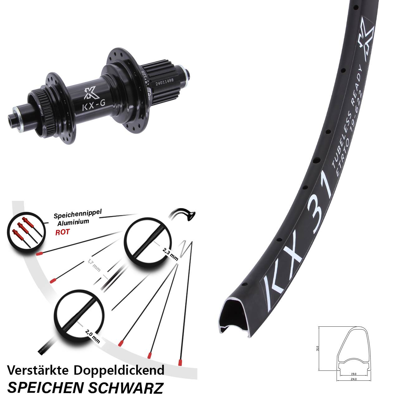 Hinterrad Centerlock 28 Zoll KX-G 31 Offset Shimano Micro Spline QR