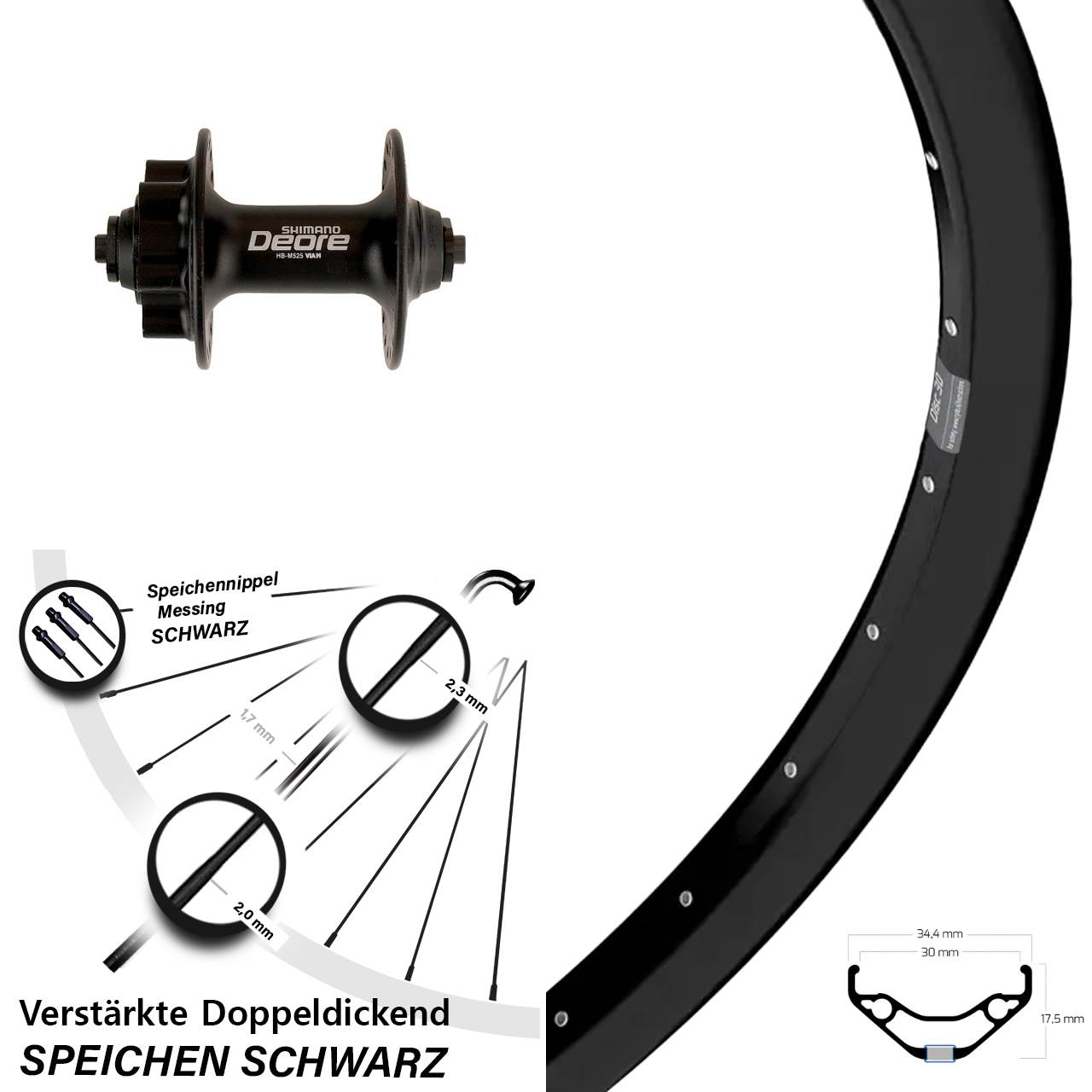 Disc Laufrad 29 Zoll Ryde Disc 30 Shimano Deore für Schnellspanner