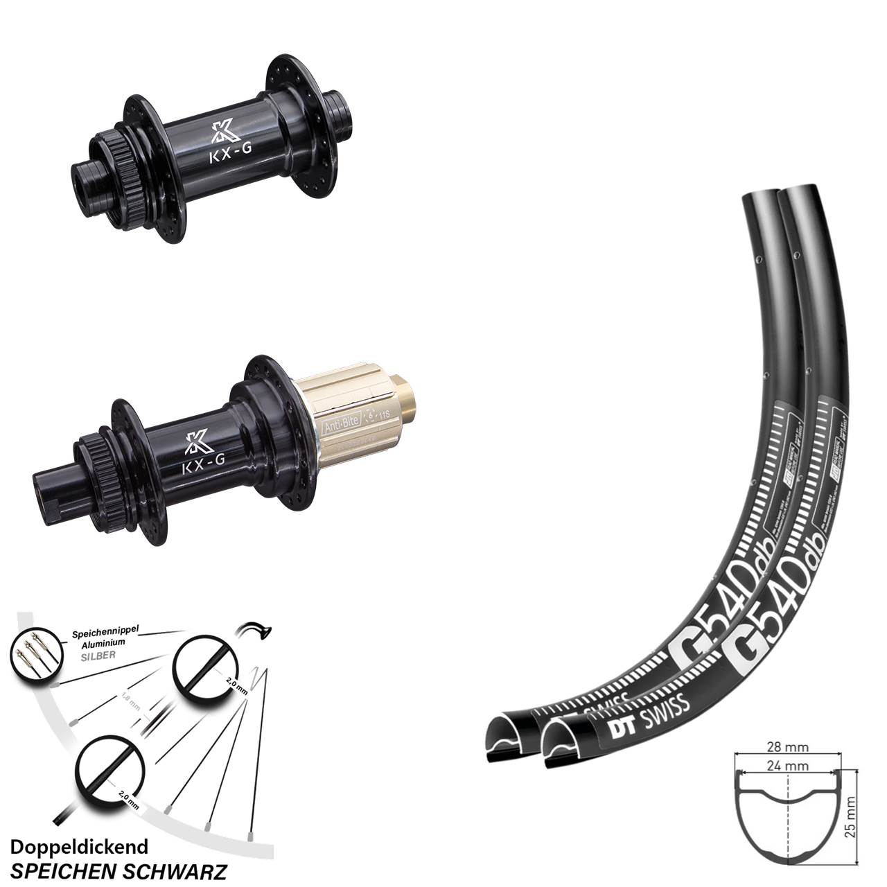 Disc Laufrad-Satz 15x100 12x142 28-29 Zoll DT Swiss G540 KX-G 8-12 fach HG