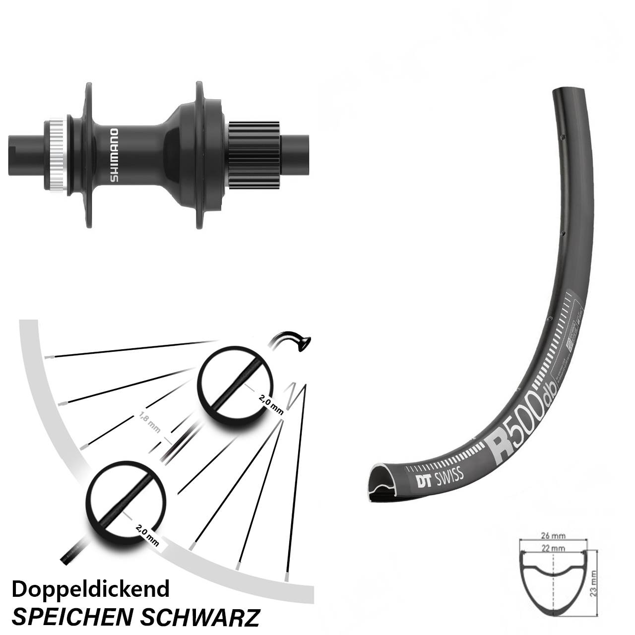 DT Swiss R 500 Shimano FH-MT410 28 Zoll Disc Hinterrad 12x142 Shimano Micro Spline