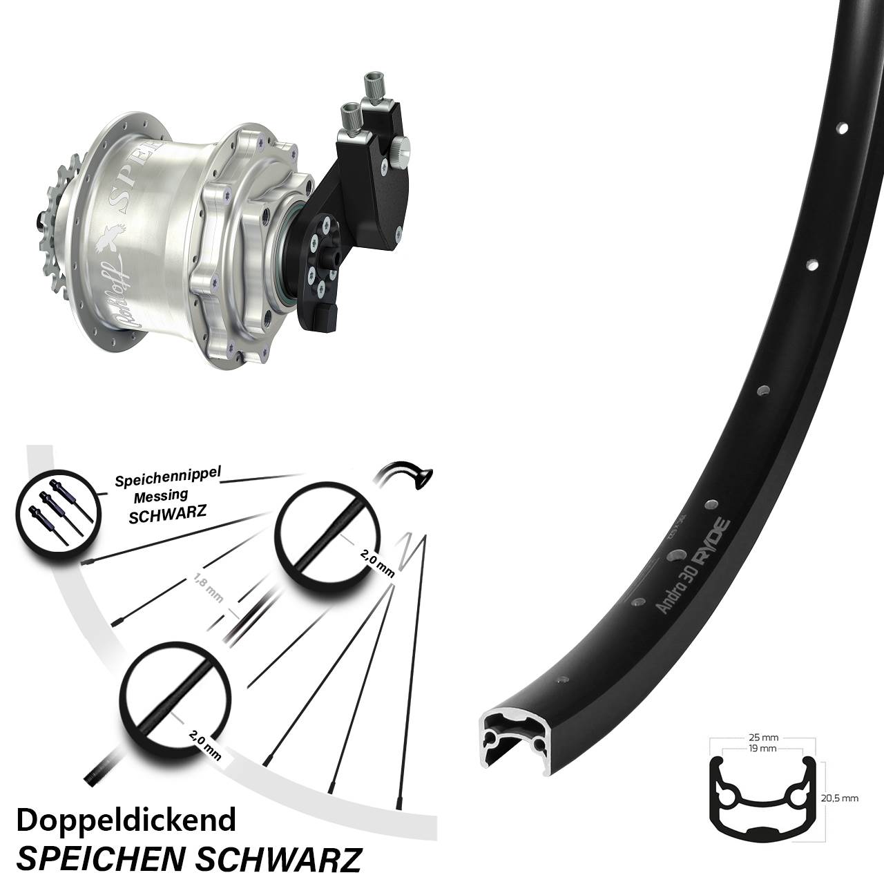 28-29 Zoll Hinteres Rad Ryde Andra 30 Disc mit Rohloff Speedhub CC OEM DB