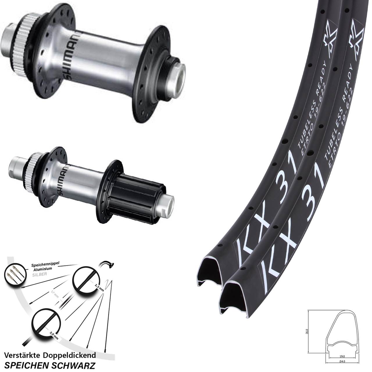 28 Zoll KX31 OS Shimano GRX RS770 Disc Laufrad-Satz 12x100/142 8-12 fach