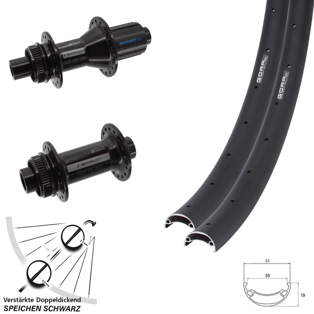 29 Zoll Gora 30-370 DT Swiss 370 Hybrid Centerlock Laufradsatz 15x100 12x142 8-11 fach