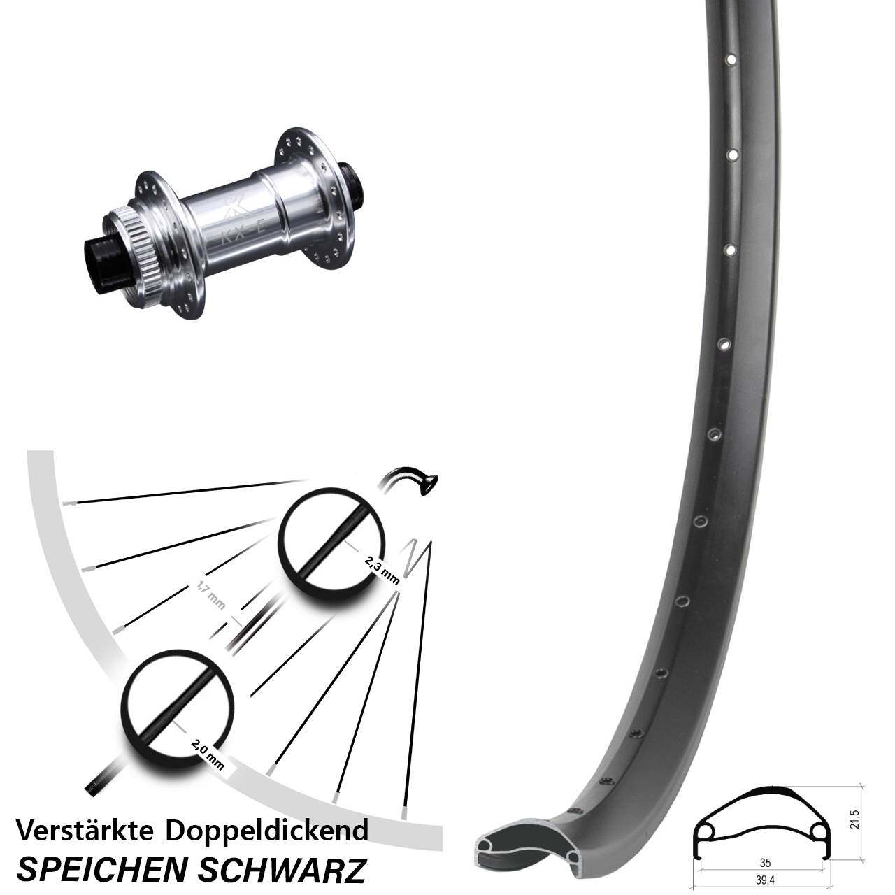 Centerlock Vorderrad 27,5 Zoll Ambrosio E35 KX-E Heavy Duty 15x100