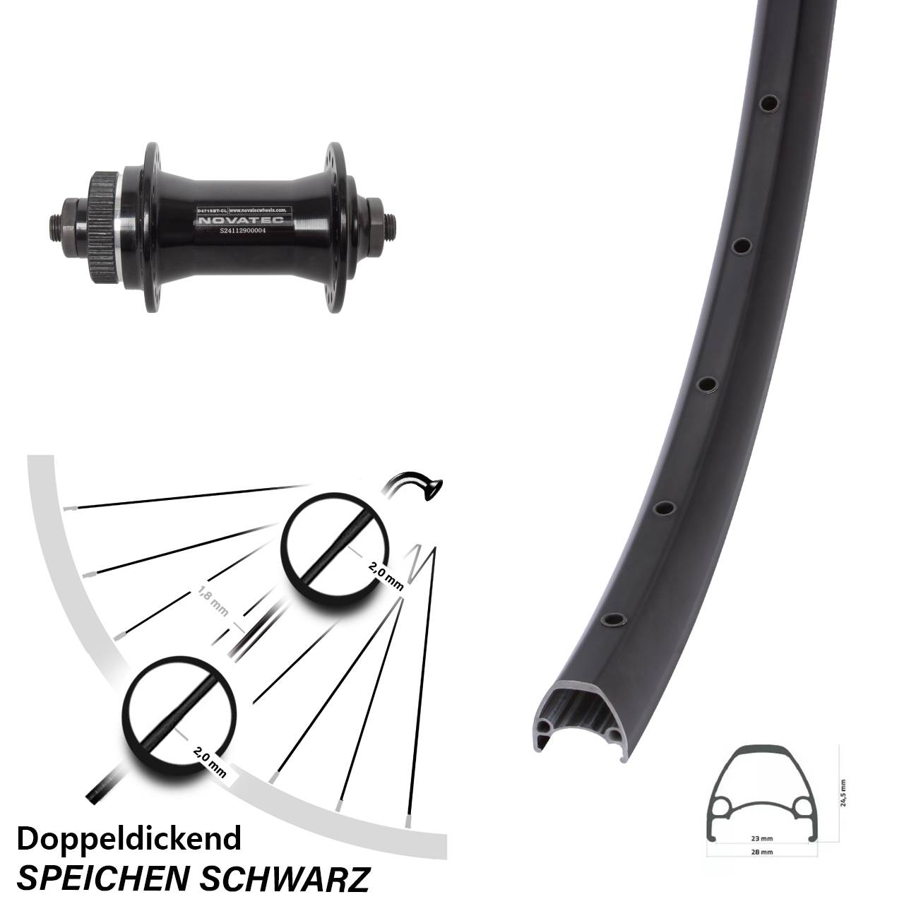 Ambrosio Sport Novatec D471 28-29 Zoll Vorderrad Centerlock QR