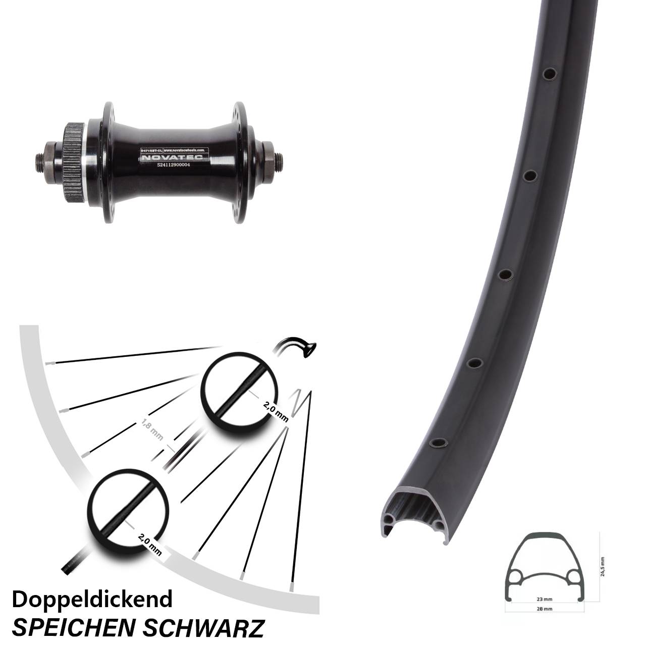 Ambrosio Sport Novatec D471 28-29 Zoll Vorderrad Centerlock QR