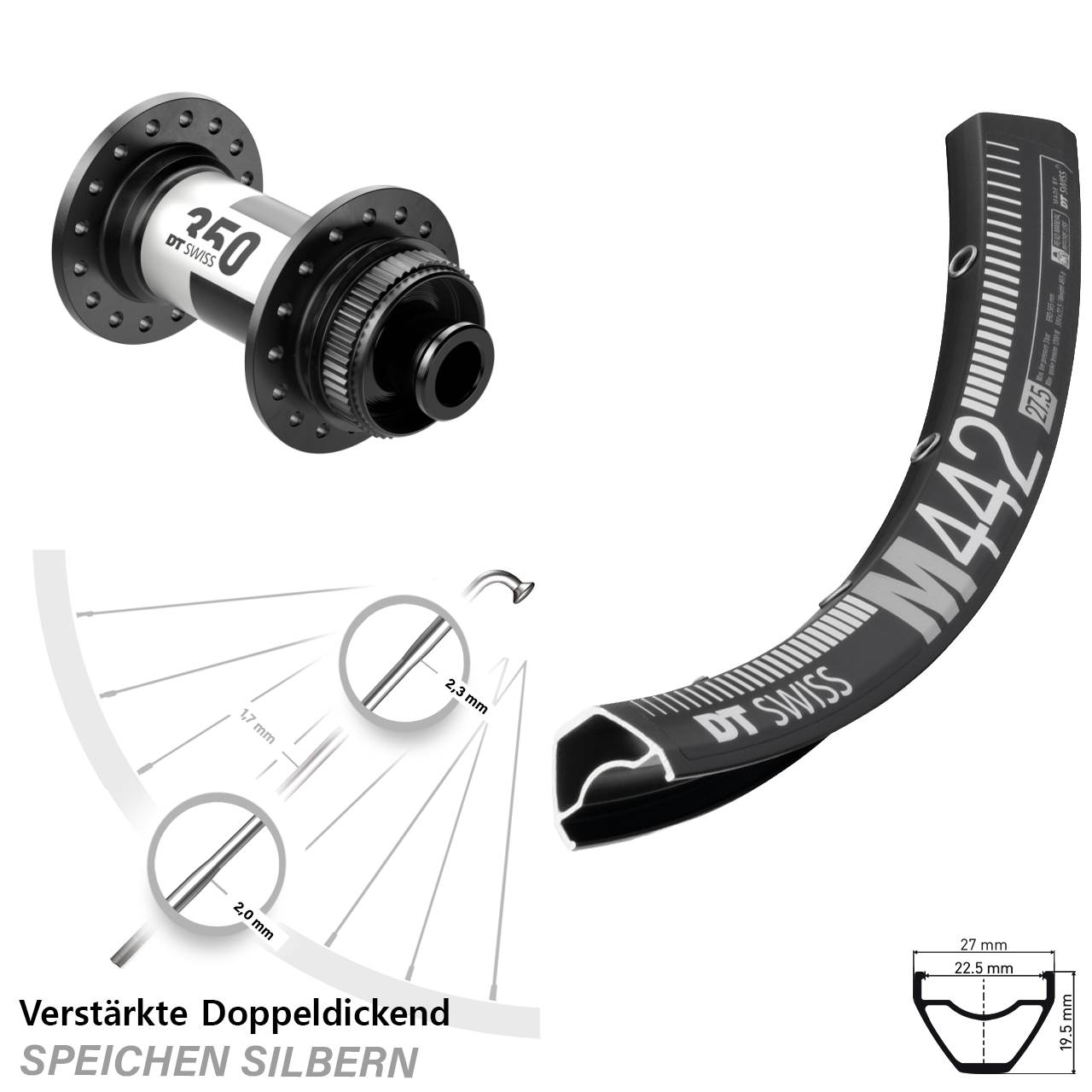 28 Zoll DT Swiss M442 DT Swiss 350 Vorderrad Centerlock 12x100