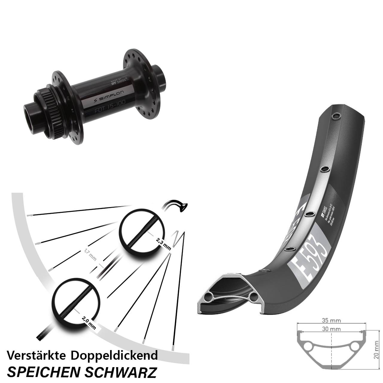 29 Zoll DT Swiss E 593-370 Disc Vorderrad 15x100