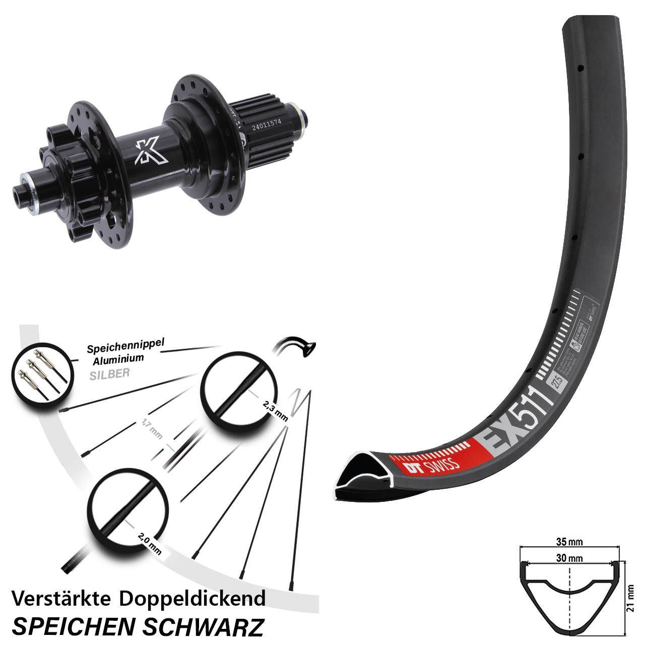 Disc Laufrad 29 Zoll DT Swiss EX511 KX-M Micro Spline für Schnellspanner