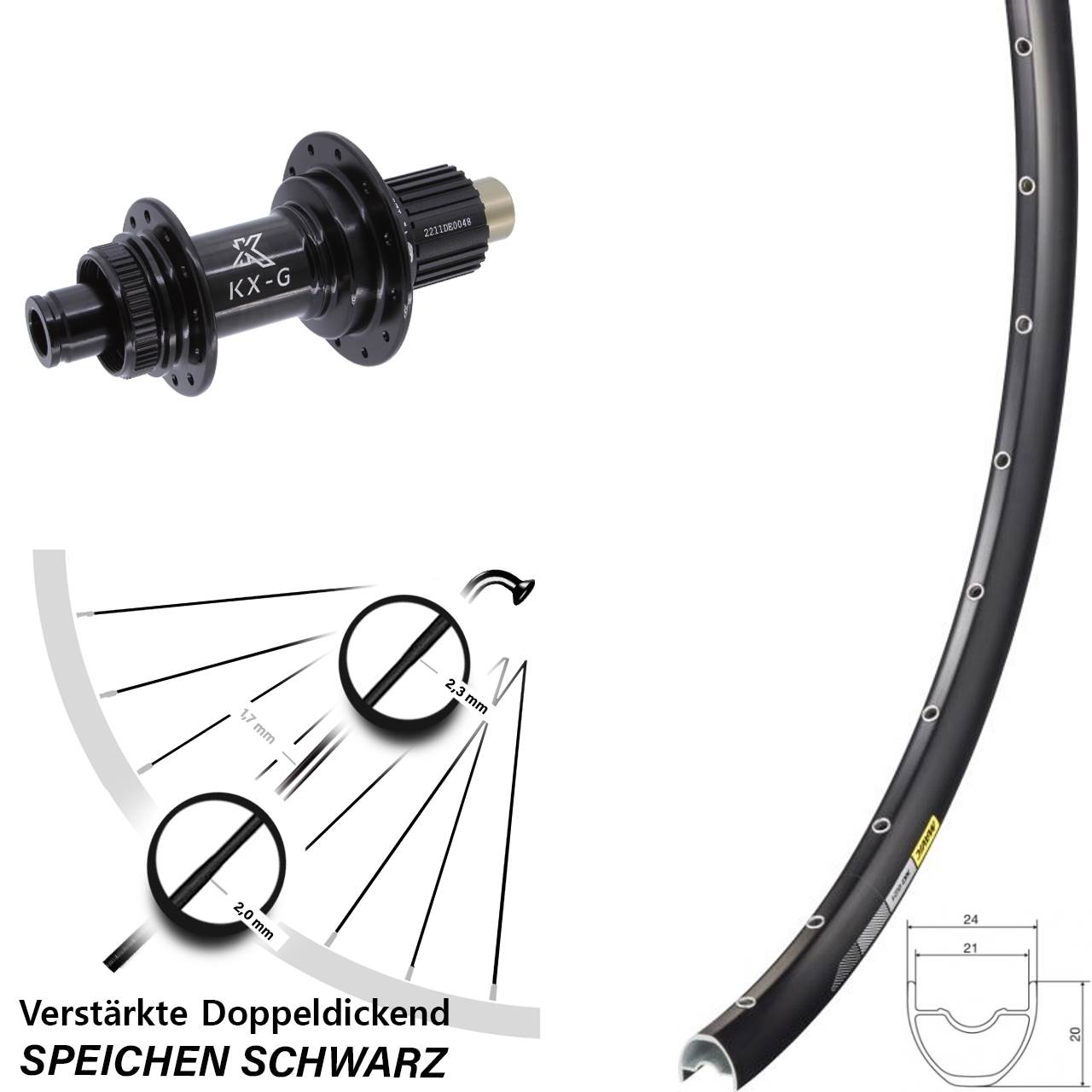 Hinterrad 29 Zoll Mavic XC621 KX-G Centerlock Micro Spline schwarz 12x142