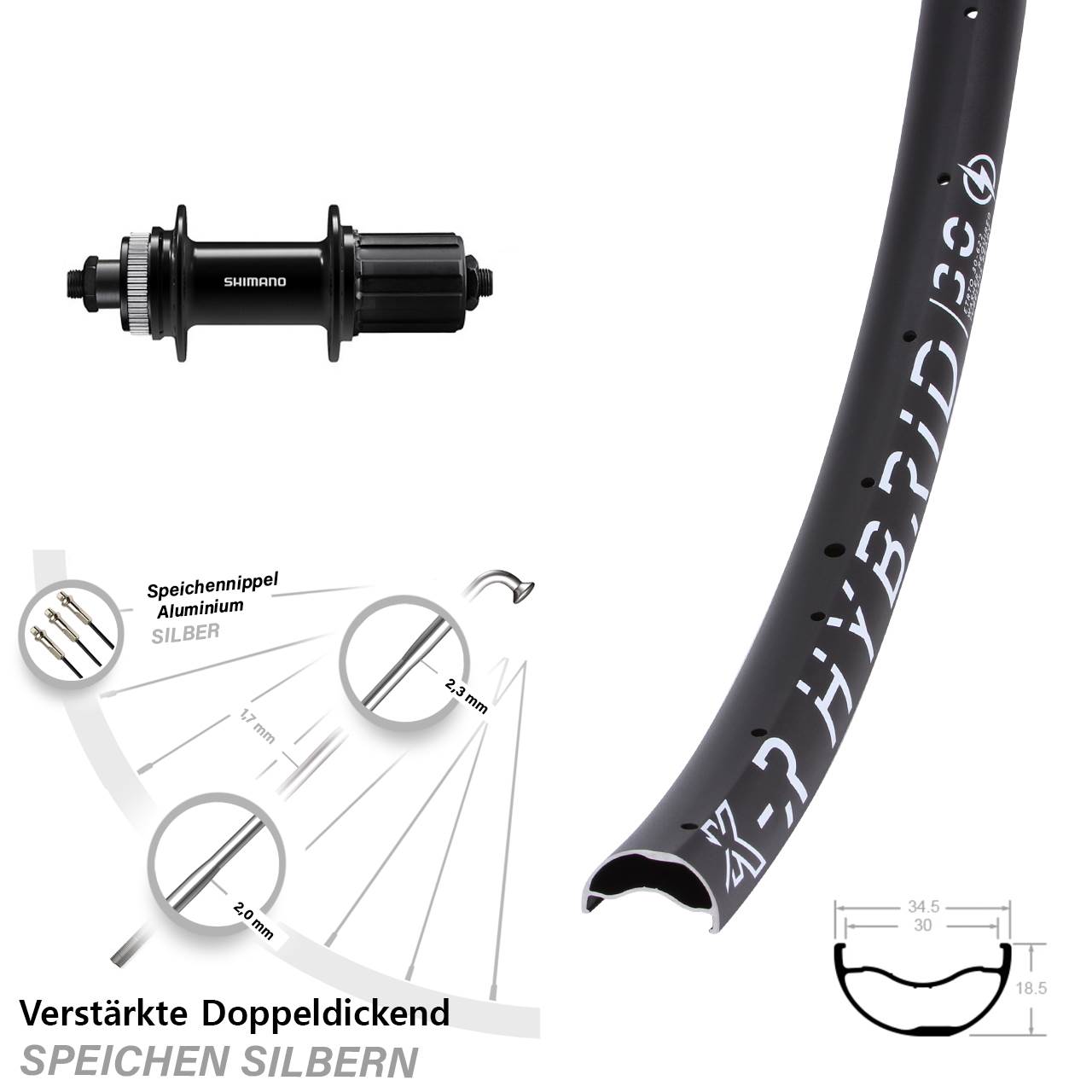 Disc Hinterrad für Schnellspanner 29 Zoll KX-R Hybrid 30 Shimano FH-QC400 8-11 fach