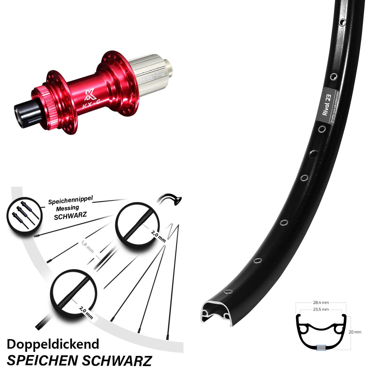 Ryde Rival 23 27,5 Zoll Hinterrad KX-G rot 8-12 fach 12x142