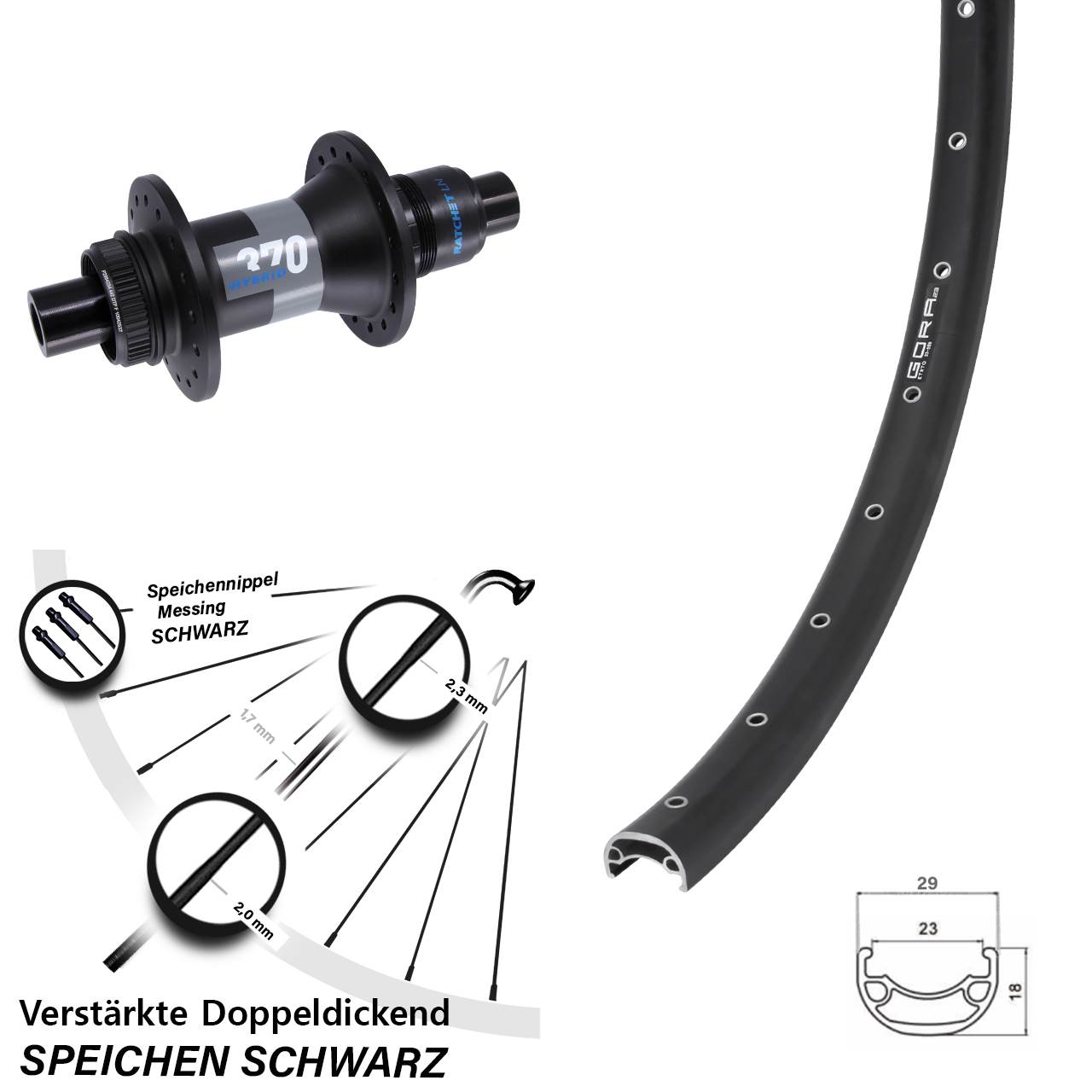Gora 23 DT Swiss 370 Hybrid 28 Zoll Disc Hinterrad 12x148 XD