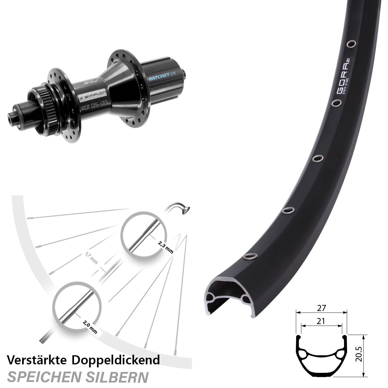 Centerlock Hinterrad 29 Zoll Gora 21 DT Swiss 370 Hybrid 8-11 fach für Schnellspanner