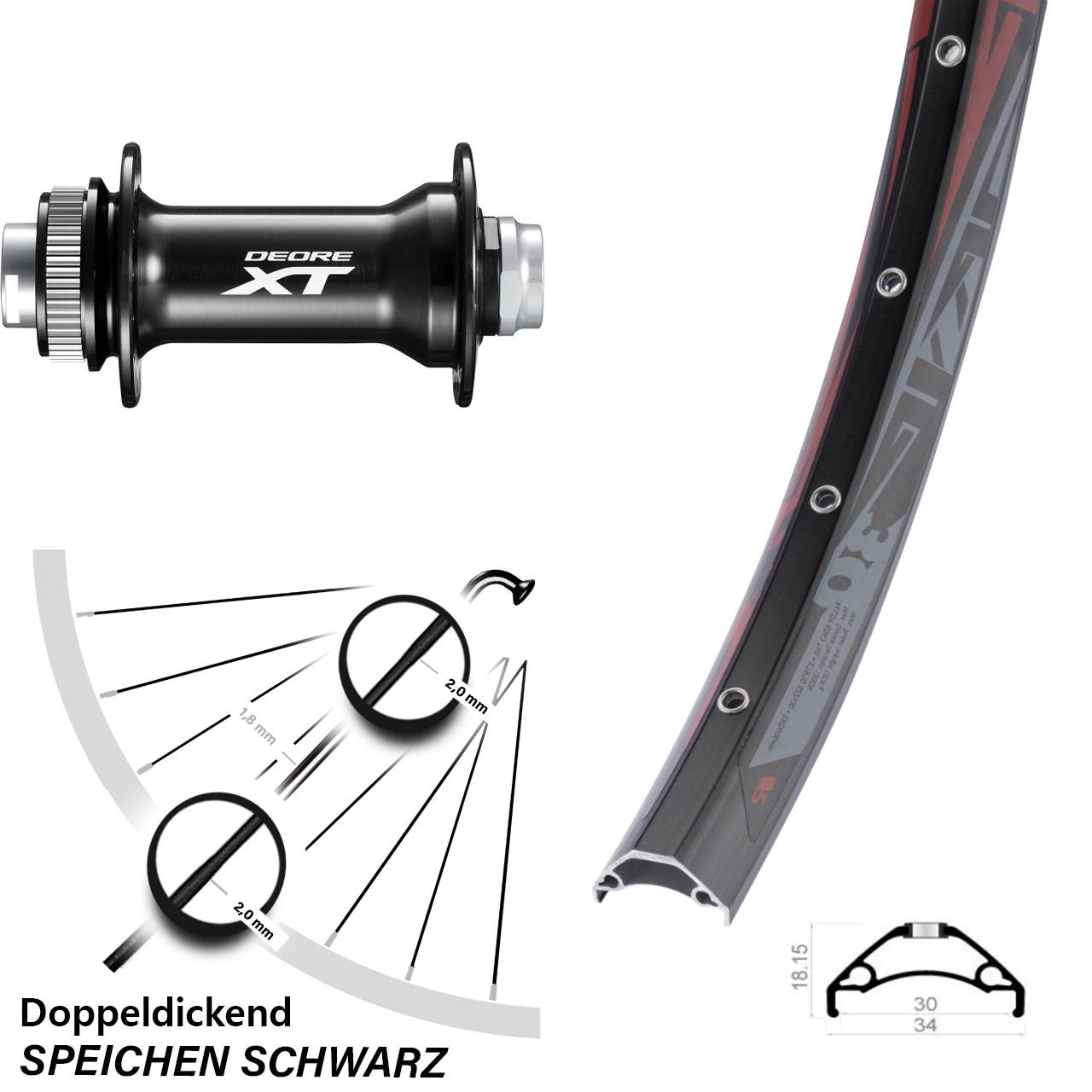 Boost Disc Vorderrad 15x110 29 Zoll Rodi TRYP 30 Shimano HB-M8010-B