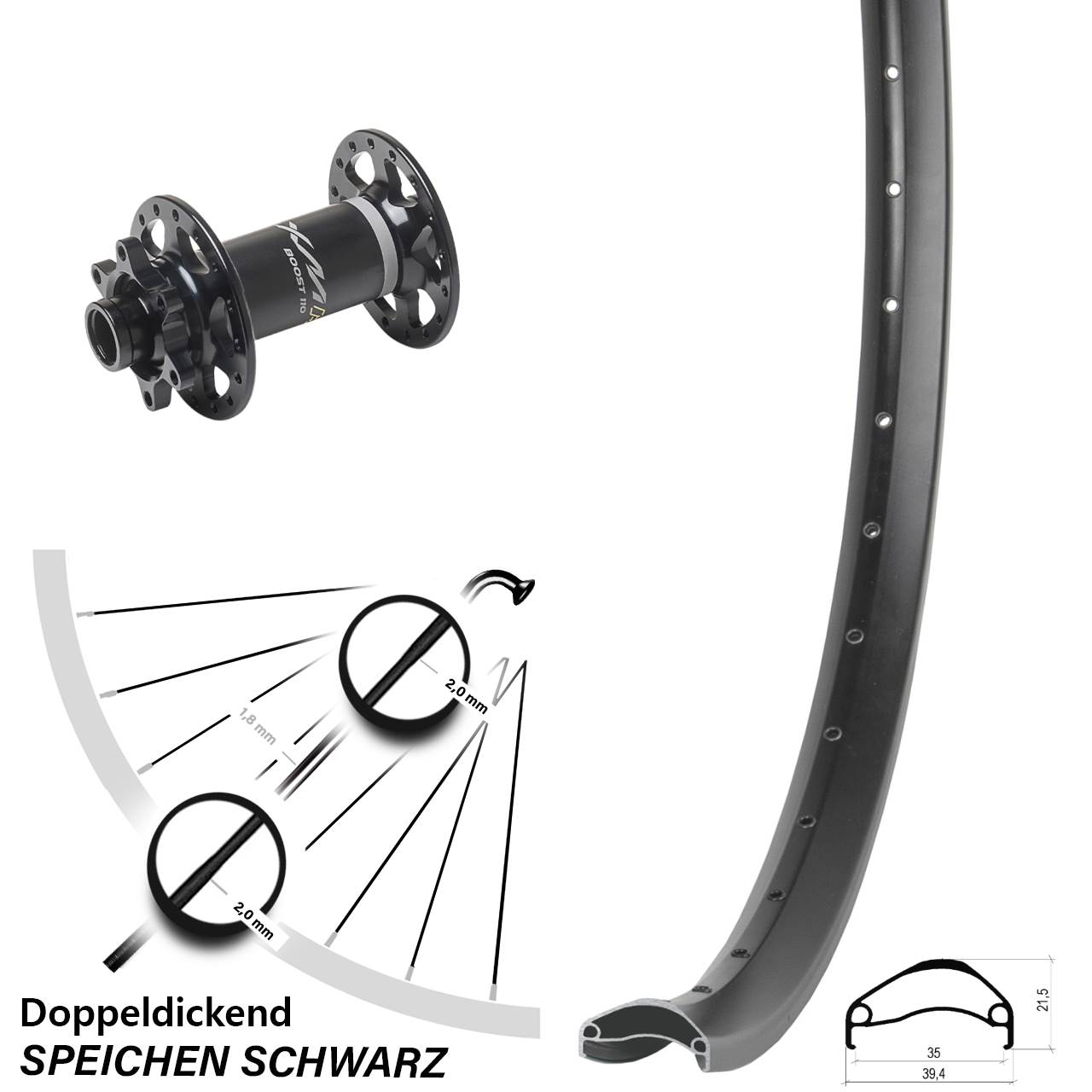27,5 Zoll Ambrosio E35 Miche XMH550 Vorderrad 15x110 Boost Centerlock
