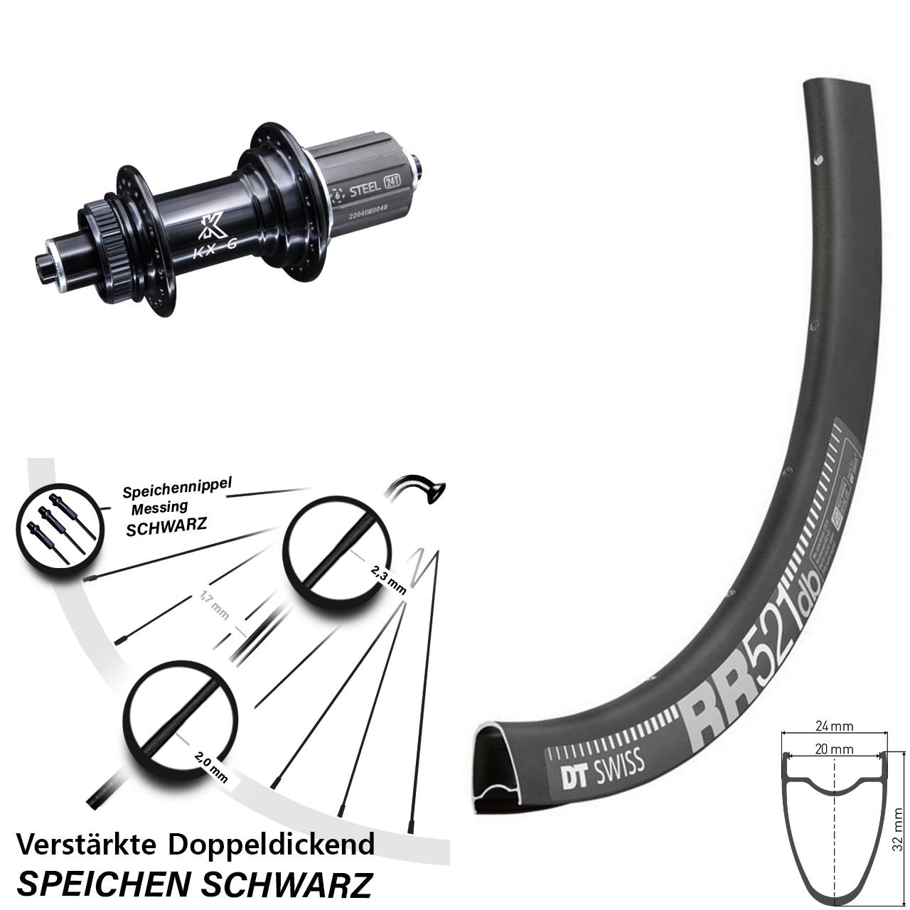 28 Zoll Hinteres Rad DT Swiss RR 521 DB 8-12 fach KX-GS 5x135 Centerlock Nabe