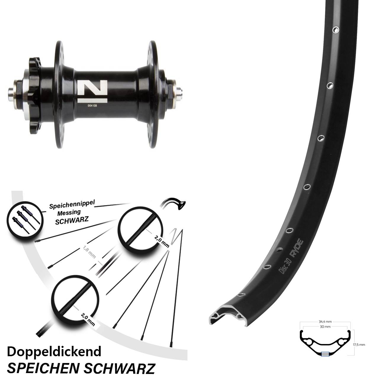 Disc Laufrad 27,5 Zoll Ryde Disc 30 Novatec D-041 für Schnellspanner