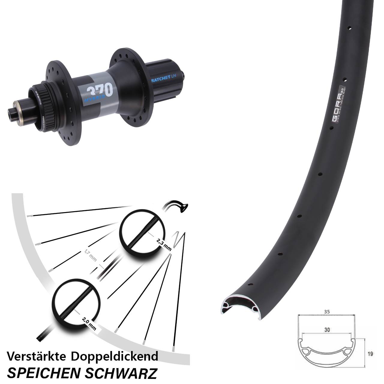 Hinterrad Centerlock 650B Gora 30 DT Swiss 370 Hybrid 8-11 fach für Schnellspanner Boost