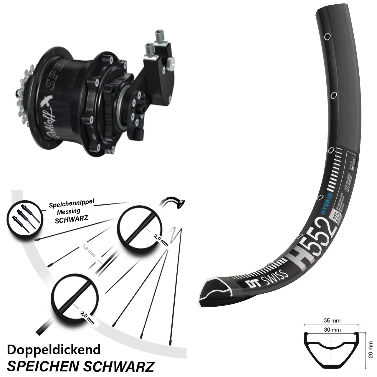 Disc Hinterrrad 27,5 Zoll DT Swiss H552 Rohloff CC DB OEM Tandem