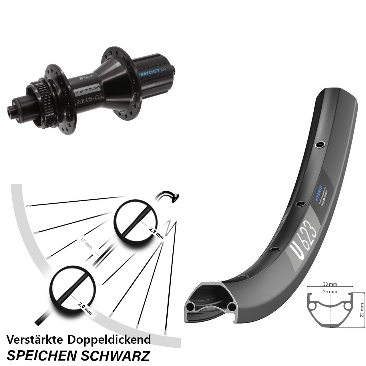 DT Swiss U 623-370 Hybrid 28 Zoll Disc Hinterrad QR 8-11 fach
